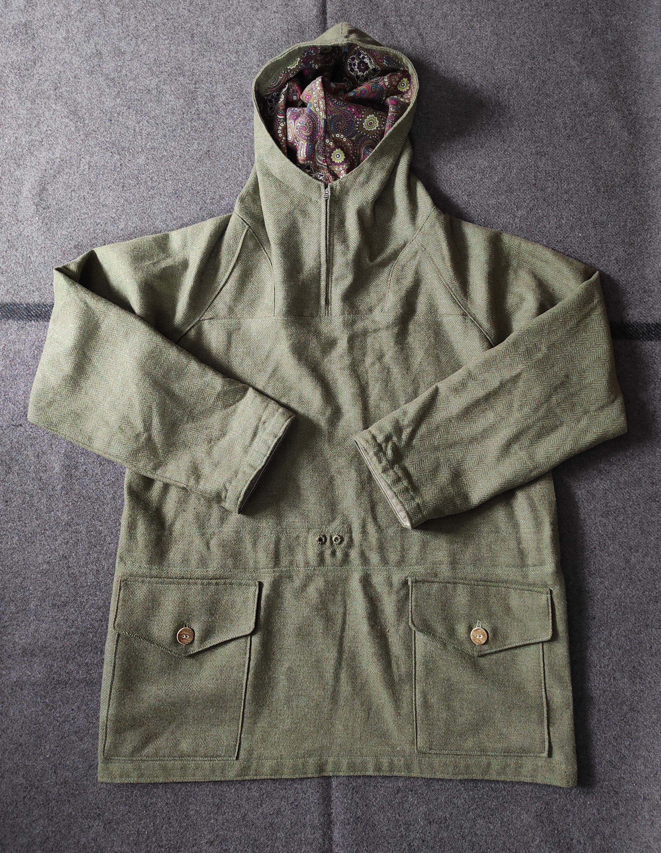 image of Vintage Bespoke Tweed Hbt Smock With Paisley Pattern Lined in Khaki, Men's (Size Large)