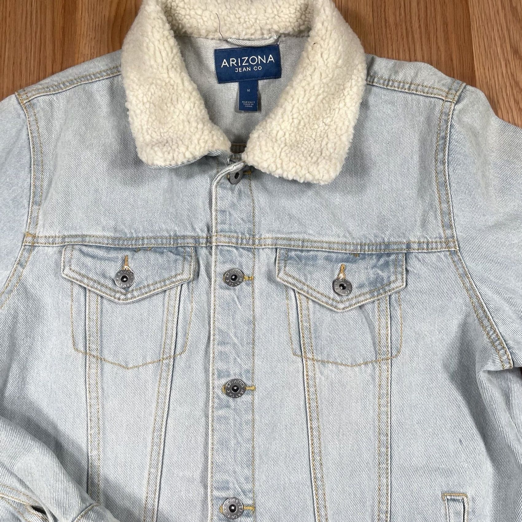 Vintage Arizona Jean Co Denim Jacket Mens M Medium Blue 100% Cotton Trucker Jacket Size US 31 - 2 Thumbnail