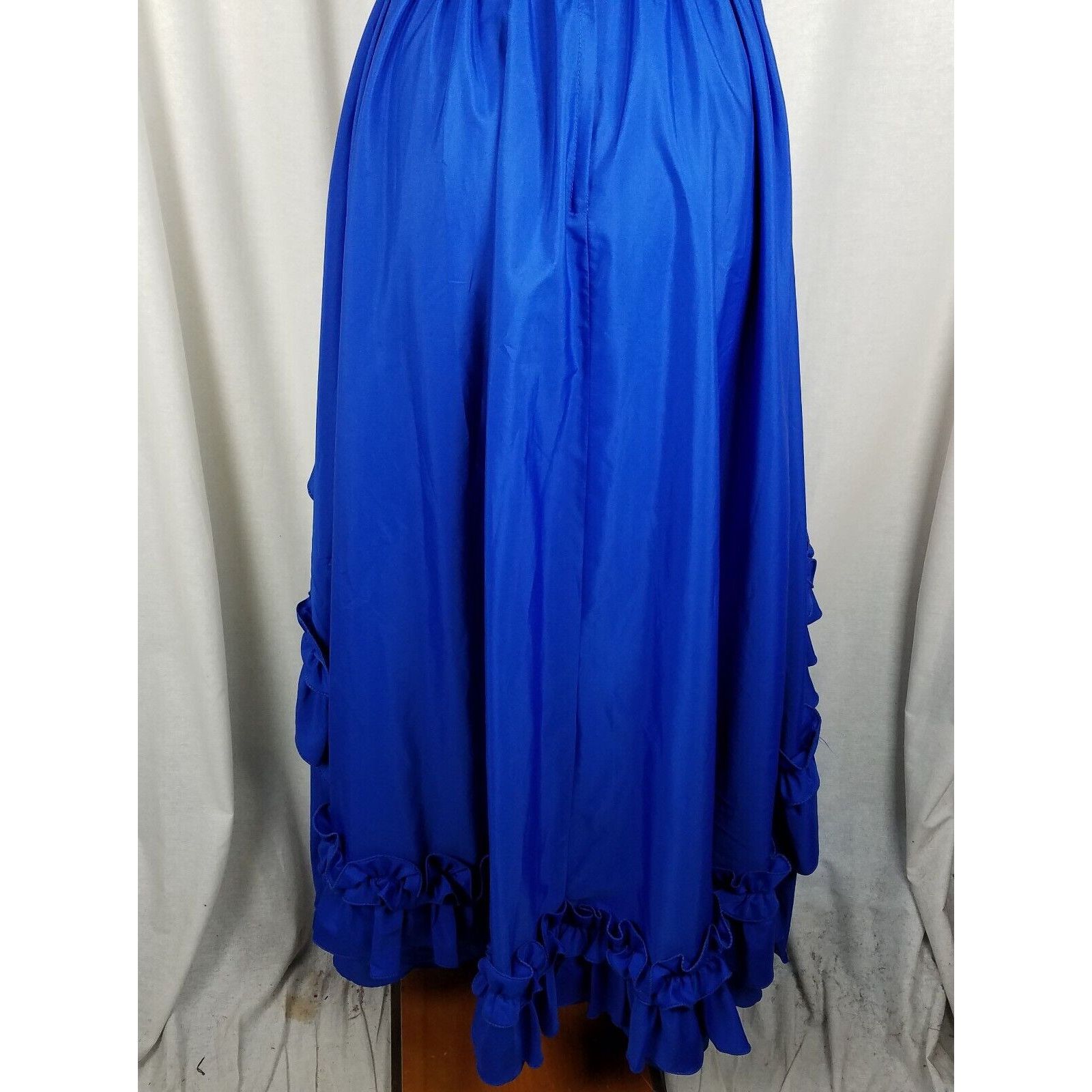 Vintage 70s 80s Royal Blue Ruffled Maxi Full Formal Prom Gown Dress Size L / US 10 / IT 46 - 6 Thumbnail