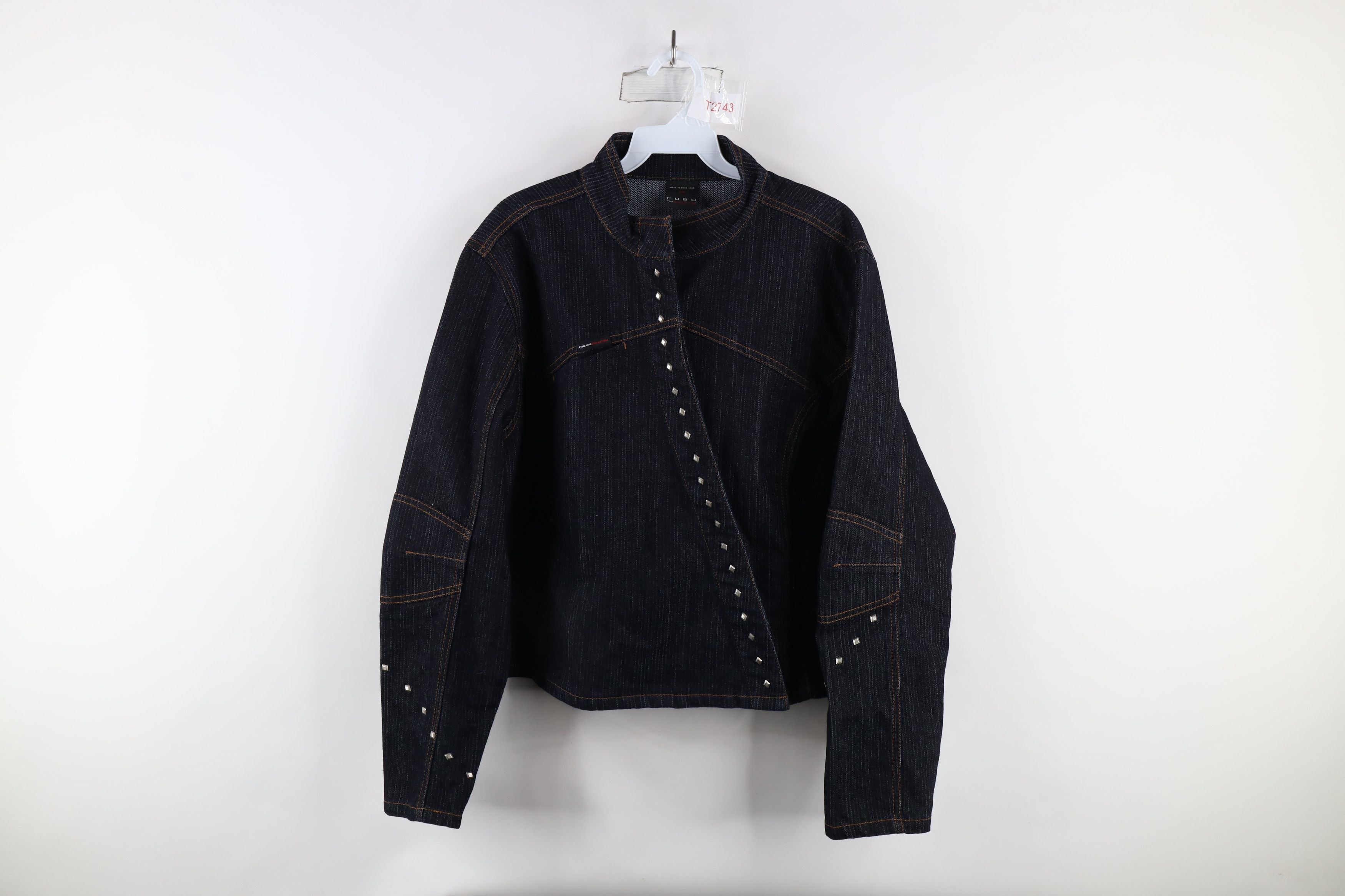 Fubu × Vintage Vintage FUBU Diamond Studded Striped Denim Trucker Jacket Size XXL / US 16-18 / IT 52-54 - 1 Thumbnail