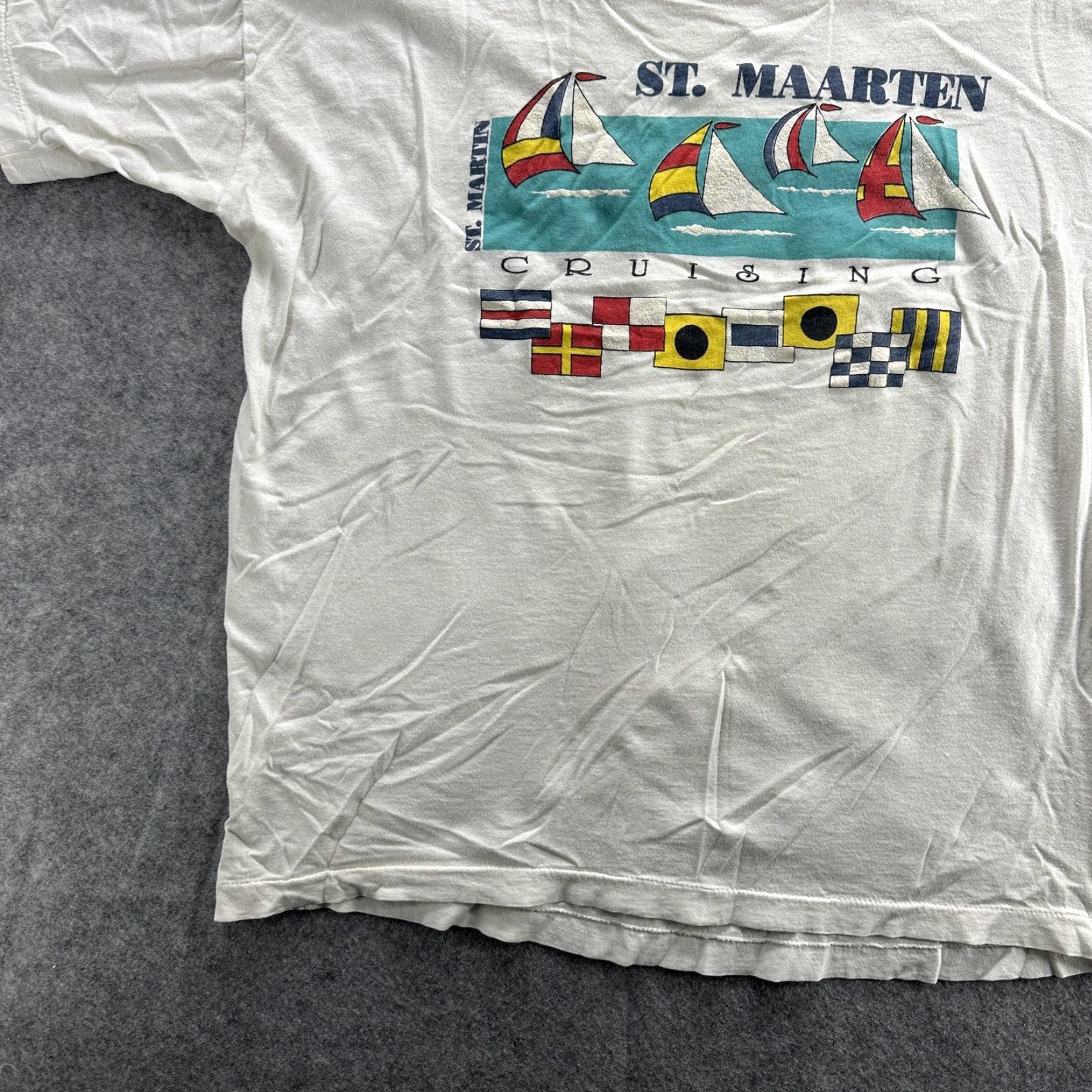 Paradise VINTAGE Paradise Island St. Maarten Shirt Mens XL Crew Neck Short Sleeve Graphic Sailboats Nautical 90s Travel Souvenir Mens XL White Size US XL / EU 56 / 4 - 4 Thumbnail
