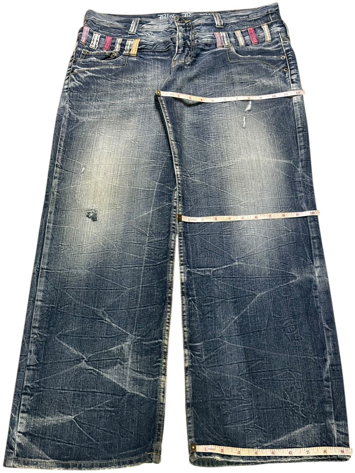 Japanese Brand Vintage Blow By Blue Rusty Wash Double Waist Baggy Jeans Size US 36 / EU 52 - 14 Thumbnail