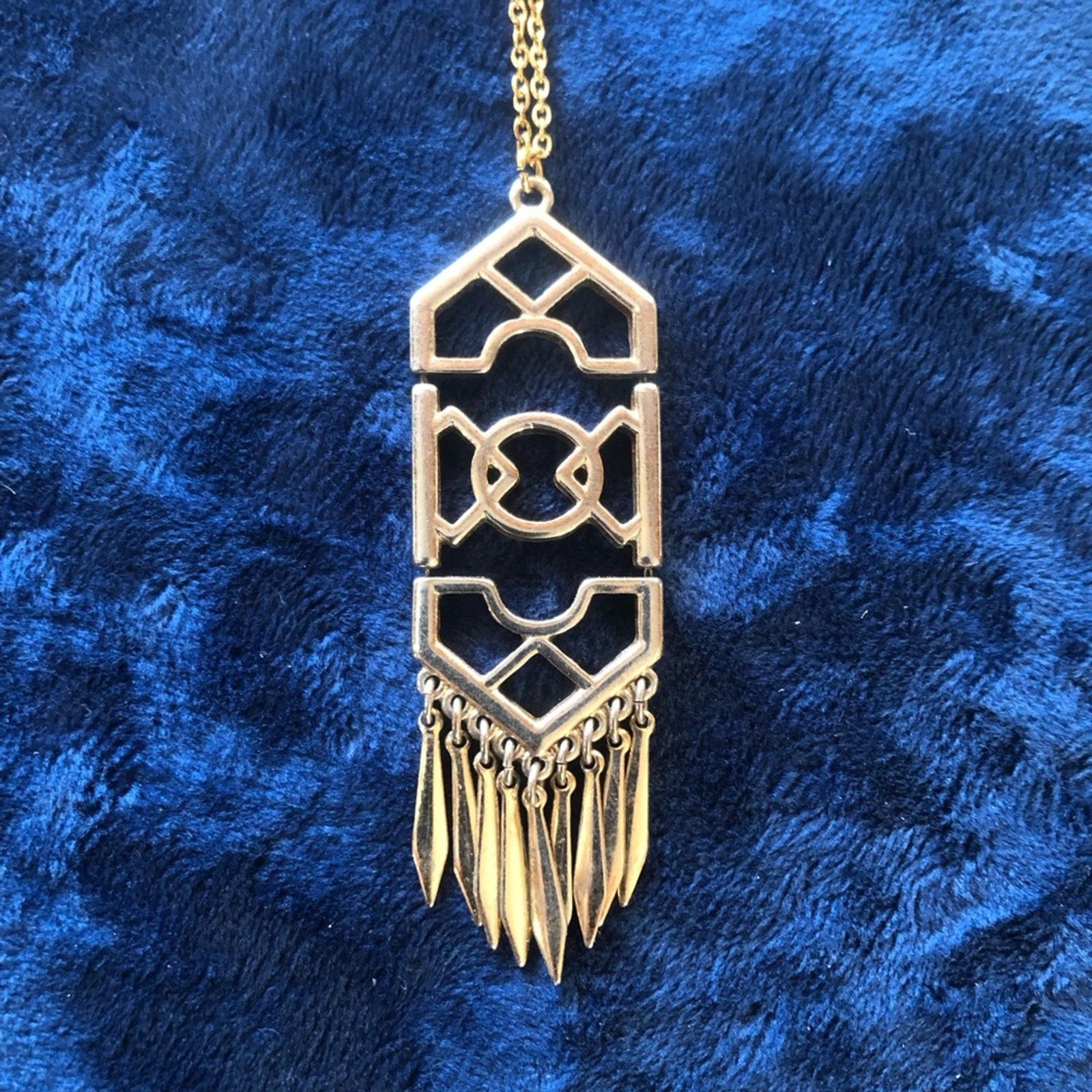 Vintage Vintage repurpose gold open filigree fringe pendant necklace Size ONE SIZE - 2 Thumbnail