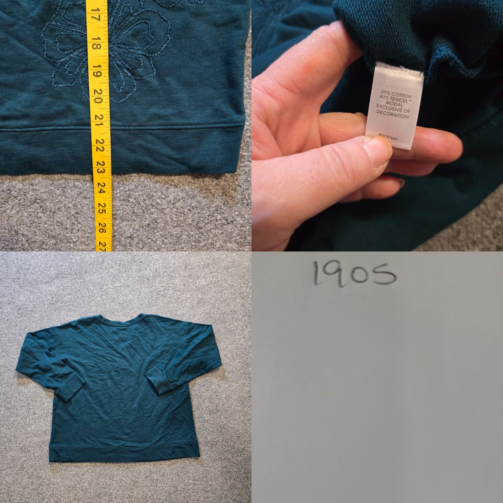 J. Jill J. Jill Top Women Size Small Petite Green Crew Neck Embroidered Solid Sweatshirt Pullover Casual Size S / US 4 / IT 40 - 8 Thumbnail