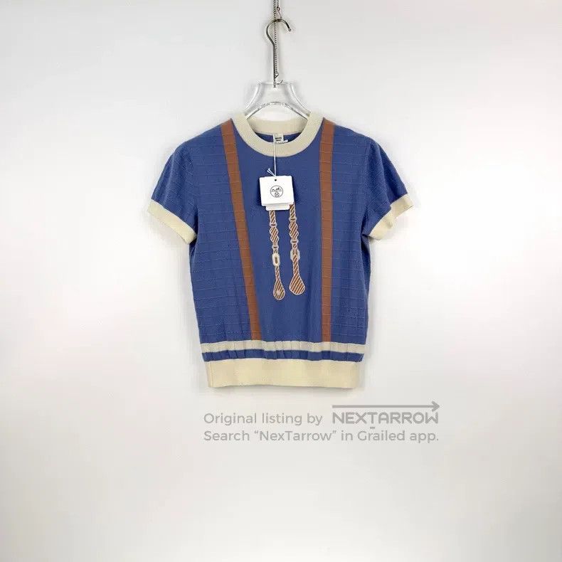 Hermes Hermes Light Blue Rope Pattern Wool Short Sleeve Sweater Size S / US 4 / IT 40 - 3 Thumbnail