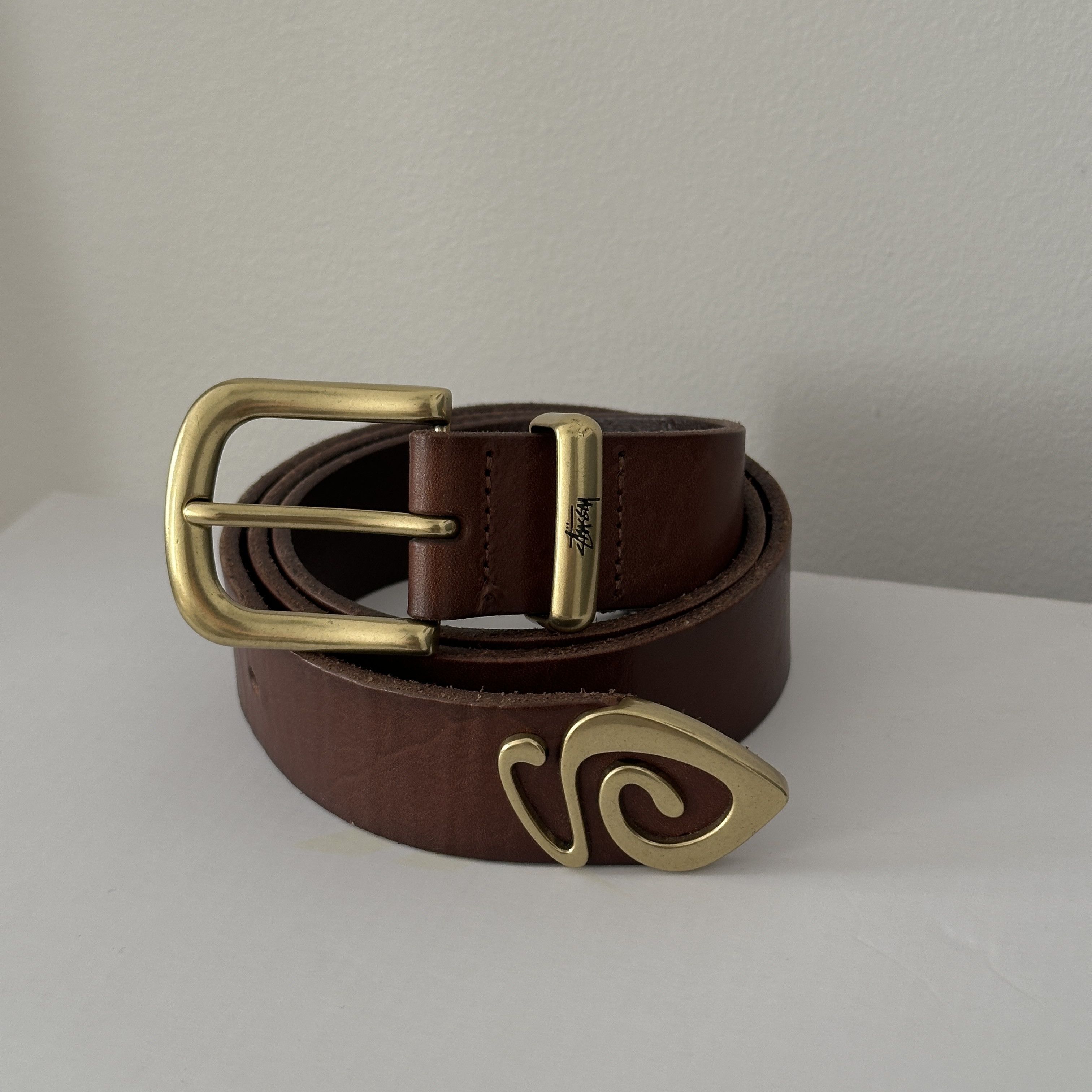 Stussy Stussy Script S Belt Brown Gold | Grailed