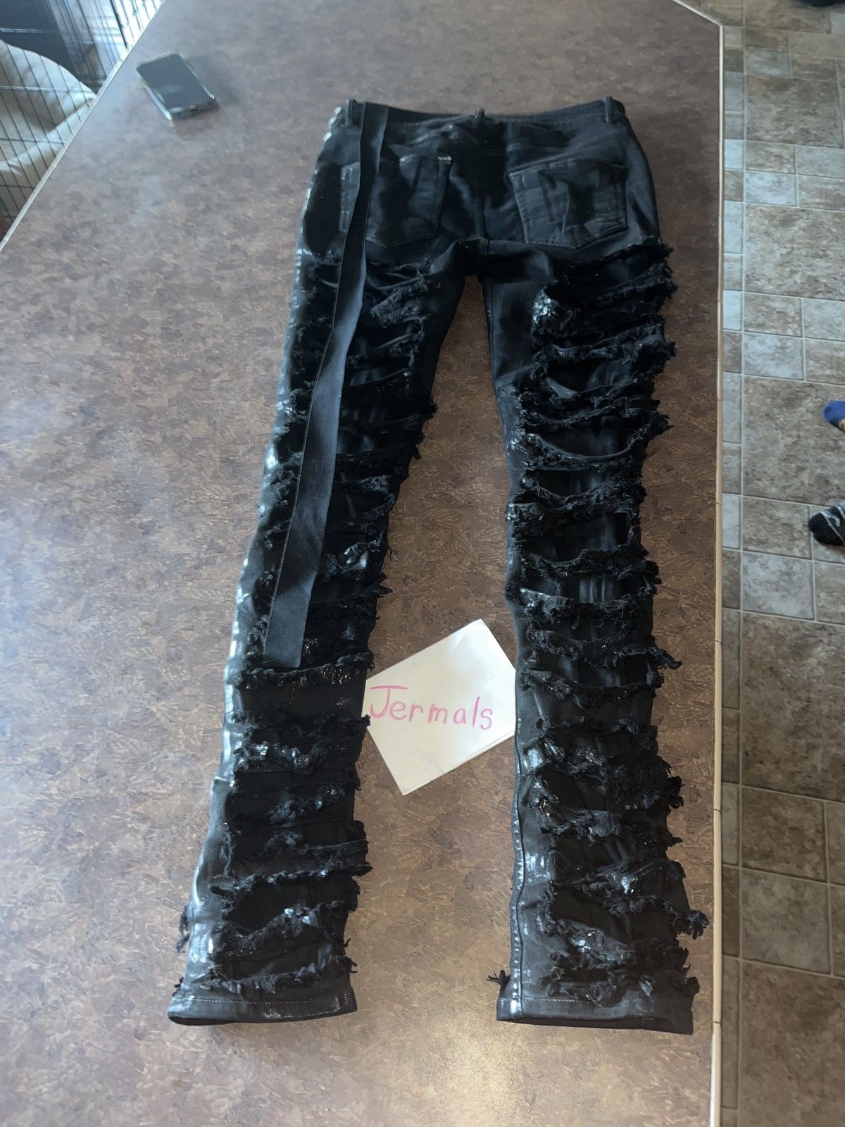 Rick Owens × Rick Owens Drkshdw RICK OWENS WAX DENIM SLASHED Size US 31 - 6 Thumbnail