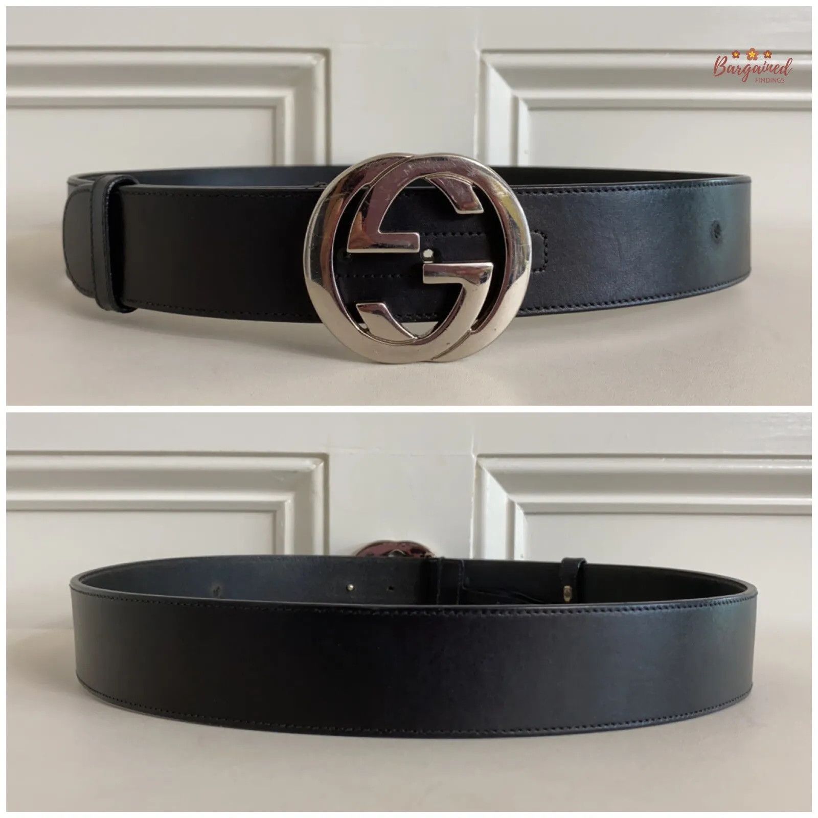 Gucci Gucci Calfskin Leather Silver Interlocking G Buckle Belt Size 30 - 5 Thumbnail