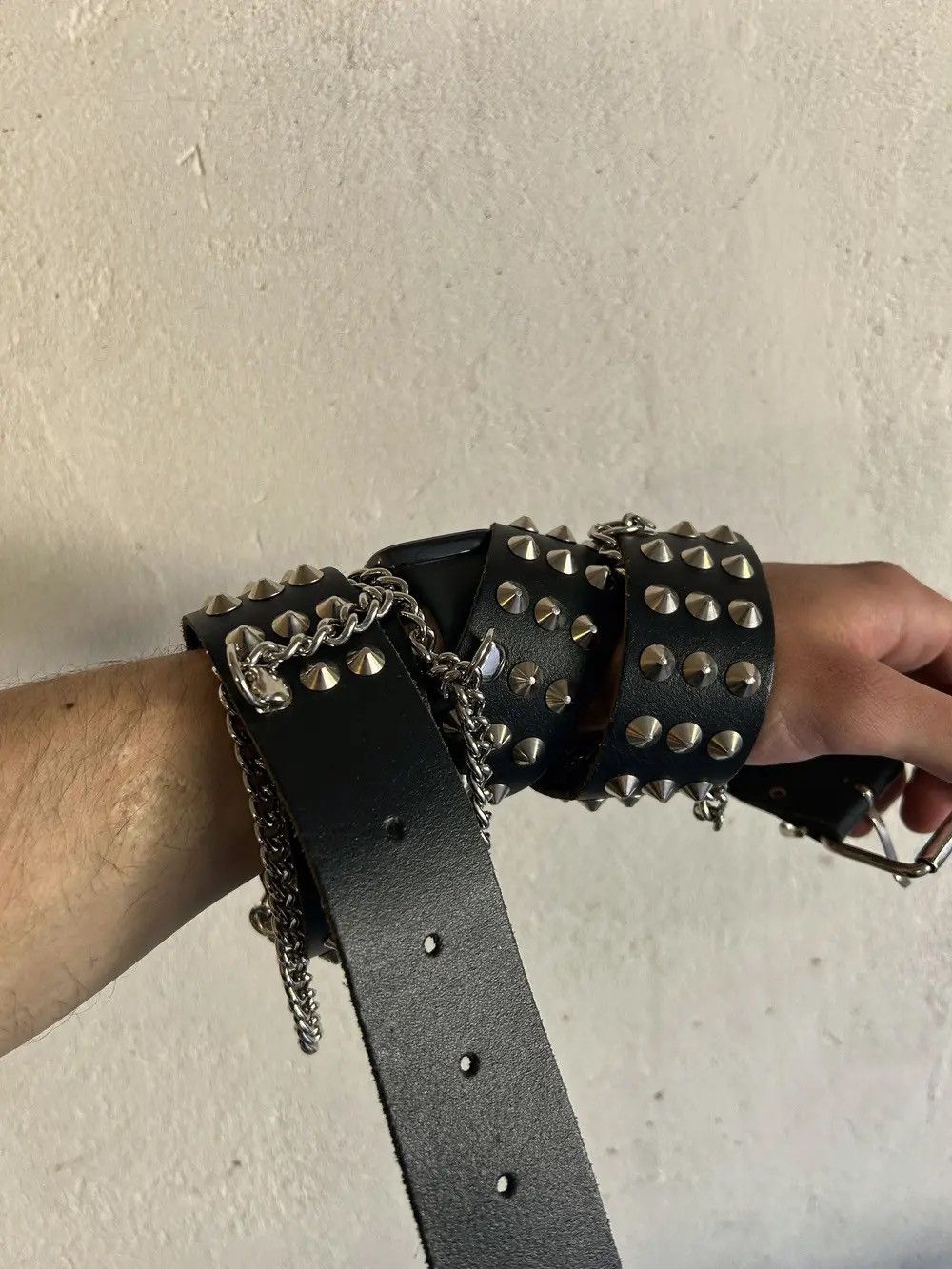 B.B. Simon × Hysteric Glamour Vintage Avant Garde Black Leather Belt Hand Drip Punk Style Size ONE SIZE - 6 Thumbnail