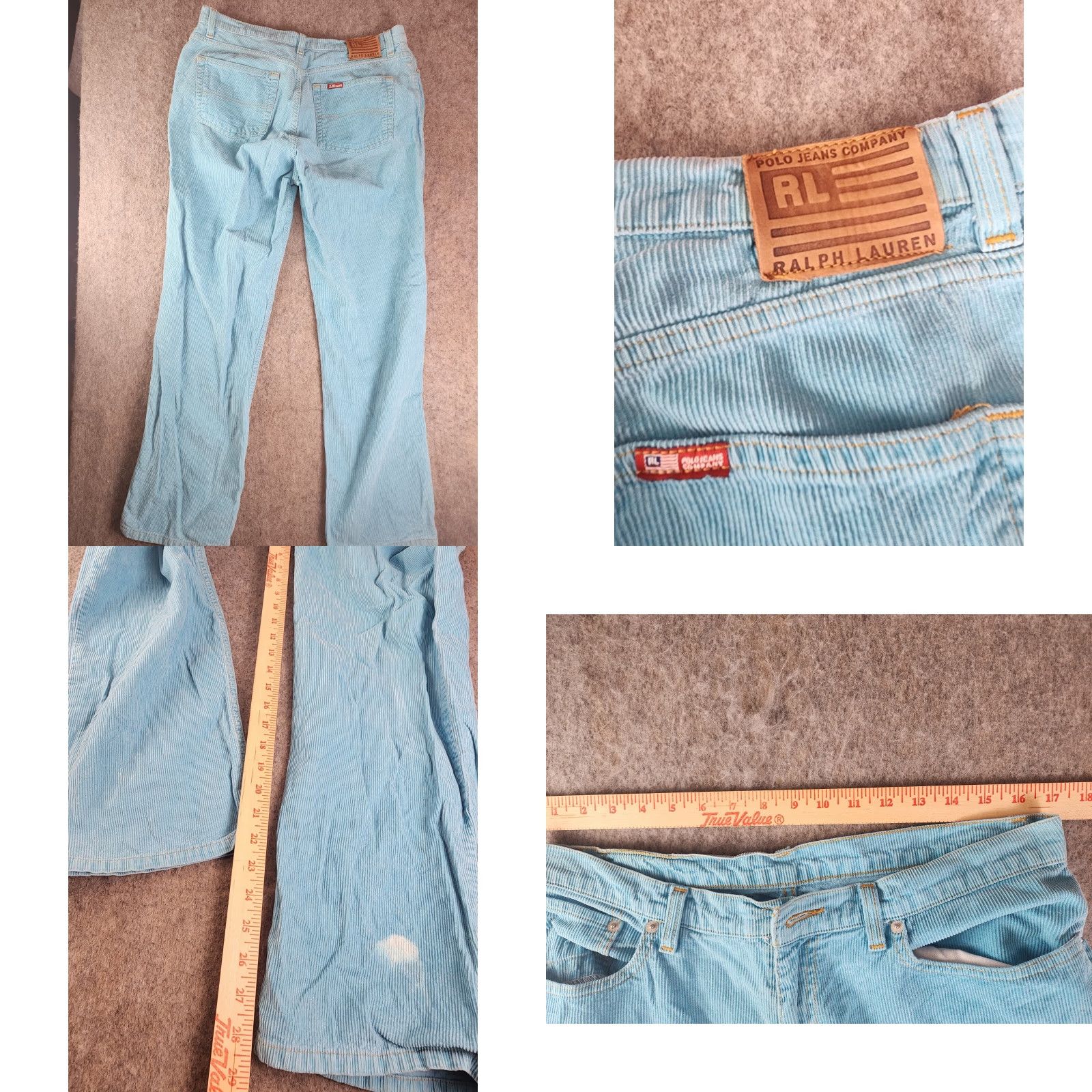 Ralph Lauren VINTAGE Ralph Lauren Polo Jeans Company Saturday Blue Corduroy Pants Women's 12x30 Flat Front 100% Cotton Zip Fly Logo Size 34" / US 12 / IT 48 - 8 Thumbnail
