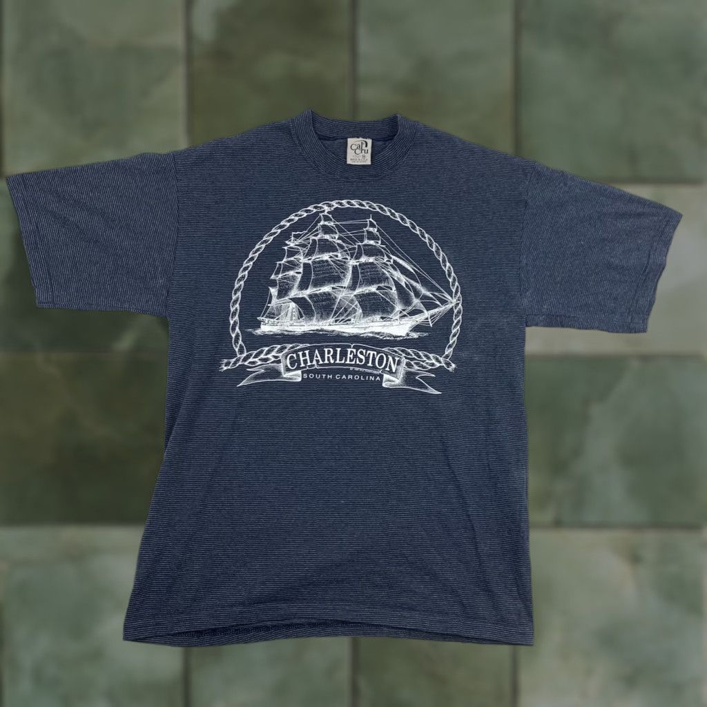 Vintage VINTAGE Charleston South Carolina T Shirt Adult Medium Blue Stripes Sailing 90s Size US M / EU 48-50 / 2 - 1 Thumbnail