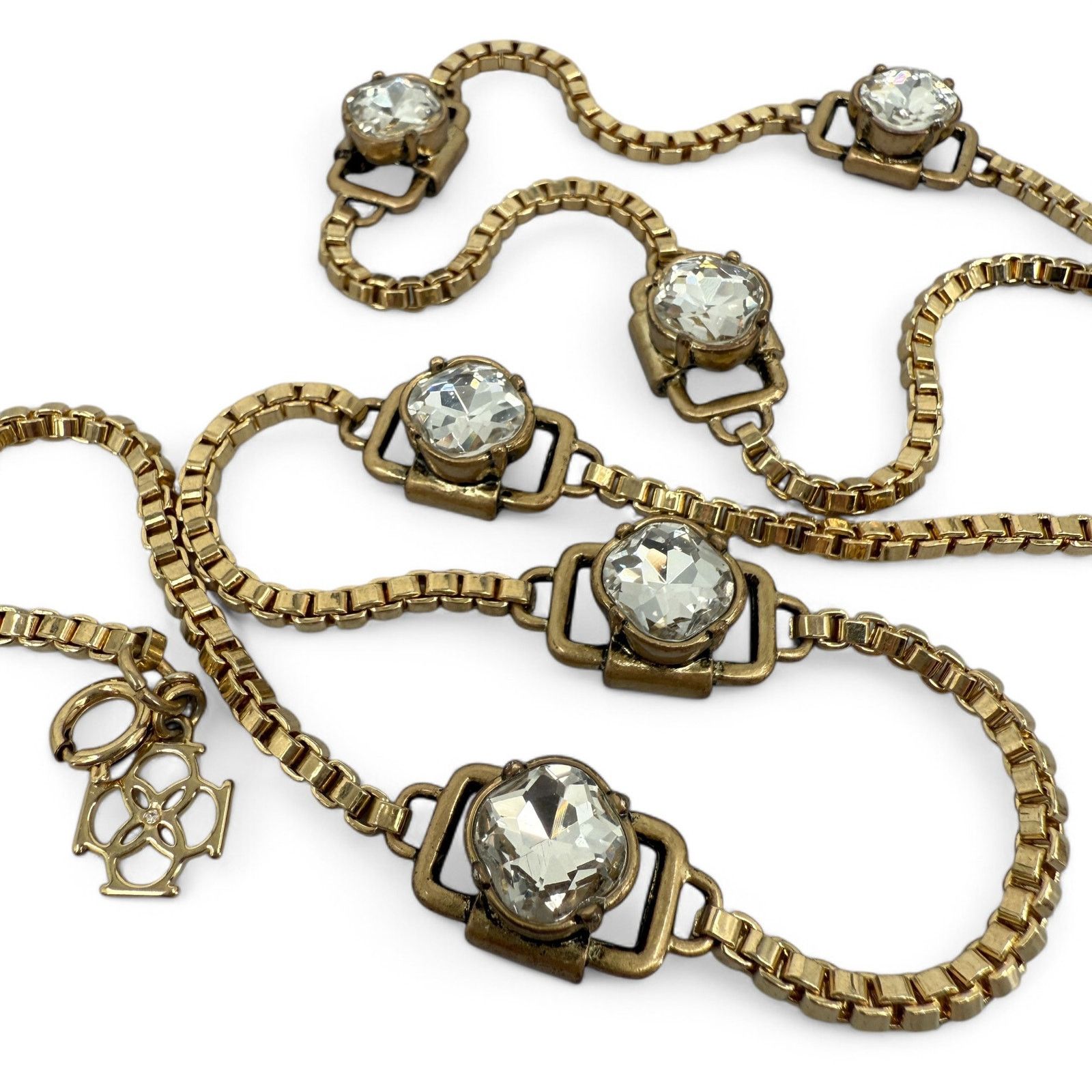 Ann Taylor Ann Taylor Long Necklace Gold Tone Box Chain and Rhinestone Size ONE SIZE - 2 Thumbnail