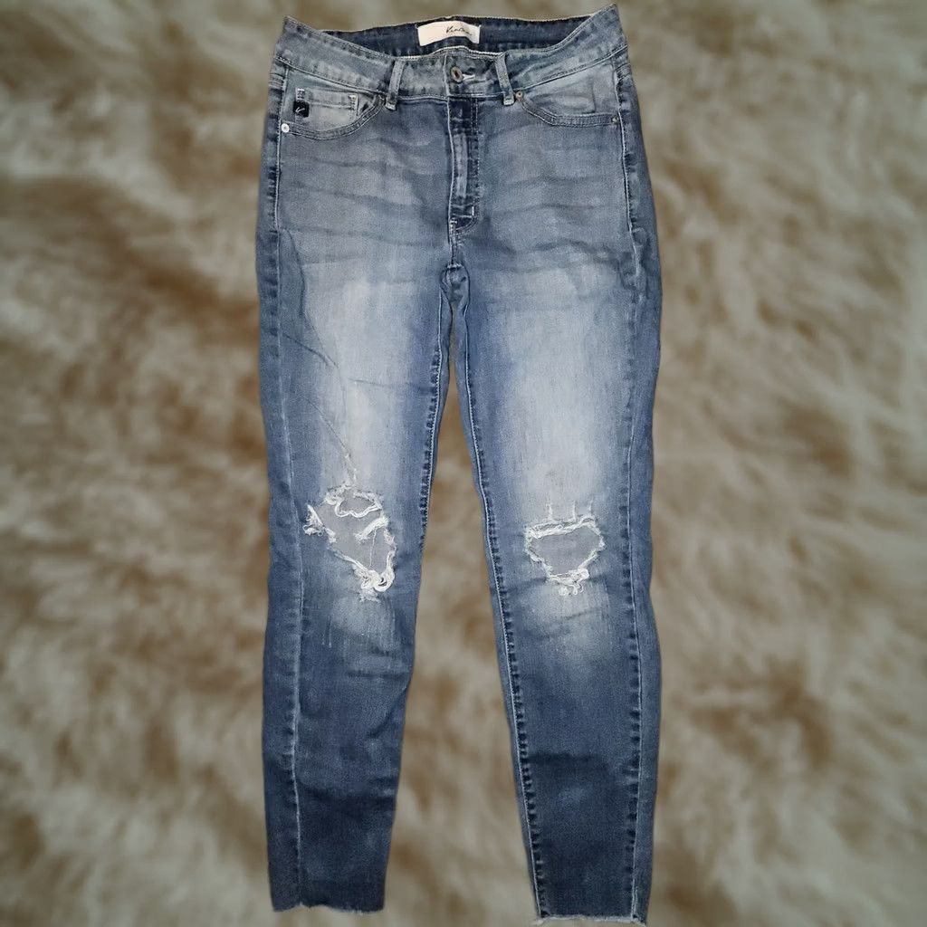 Vintage Kancan Jeans Women's Blue Mid Rise Skinny Ankle Stretch Frayed Hem Preppy Size 30" / US 8 / IT 44 - 1 Thumbnail