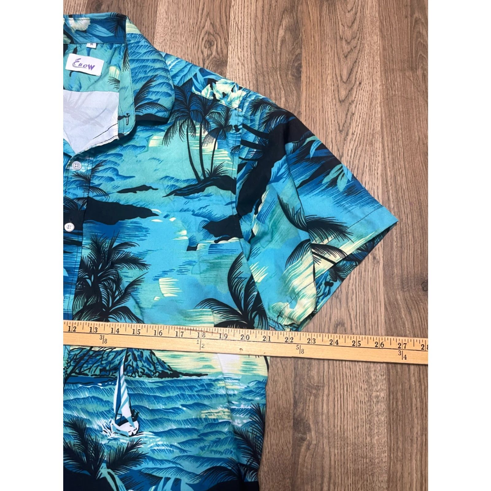Vintage Enow Shirt, Men's Medium, Button-Up, Hawaiian, Short Sleeve, Casual, Blue, Green, Black, Regular Fit, Fall Spring Summer, Mens Size US M / EU 48-50 / 2 - 6 Thumbnail