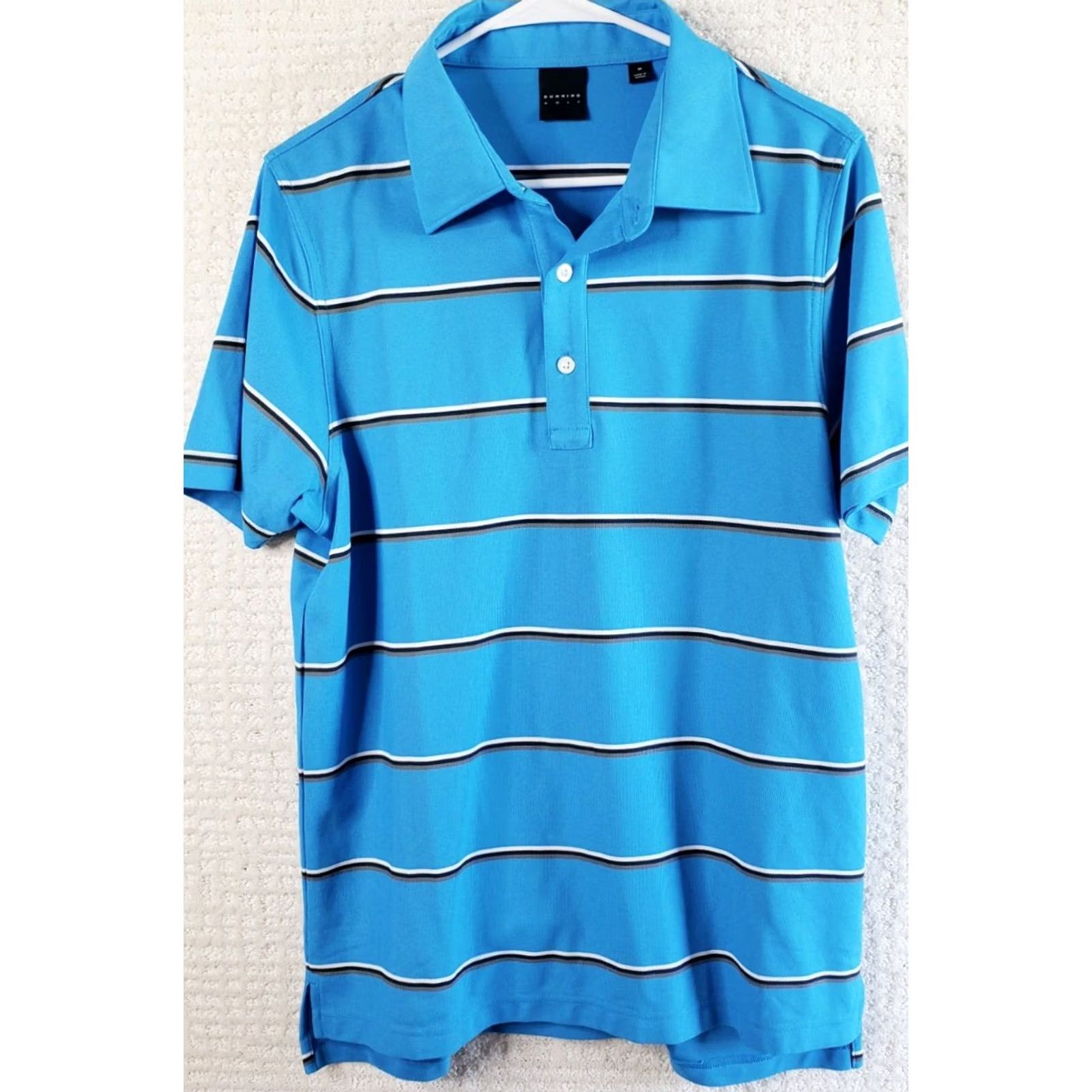 Vintage Dunning Polo Shirt Blue with Black White Stripes Short Sleeve Size M Men Shirt Polo Casual Activewear Golf Mens Size US M / EU 48-50 / 2 - 2 Thumbnail