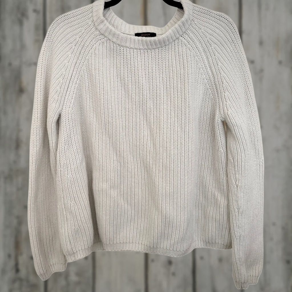 Quince Quince White Sweater Knit Chunky Boatneck Medium Office Classic Minimalistic Pullover Women M Regular Size M / US 6-8 / IT 42-44 - 1 Thumbnail