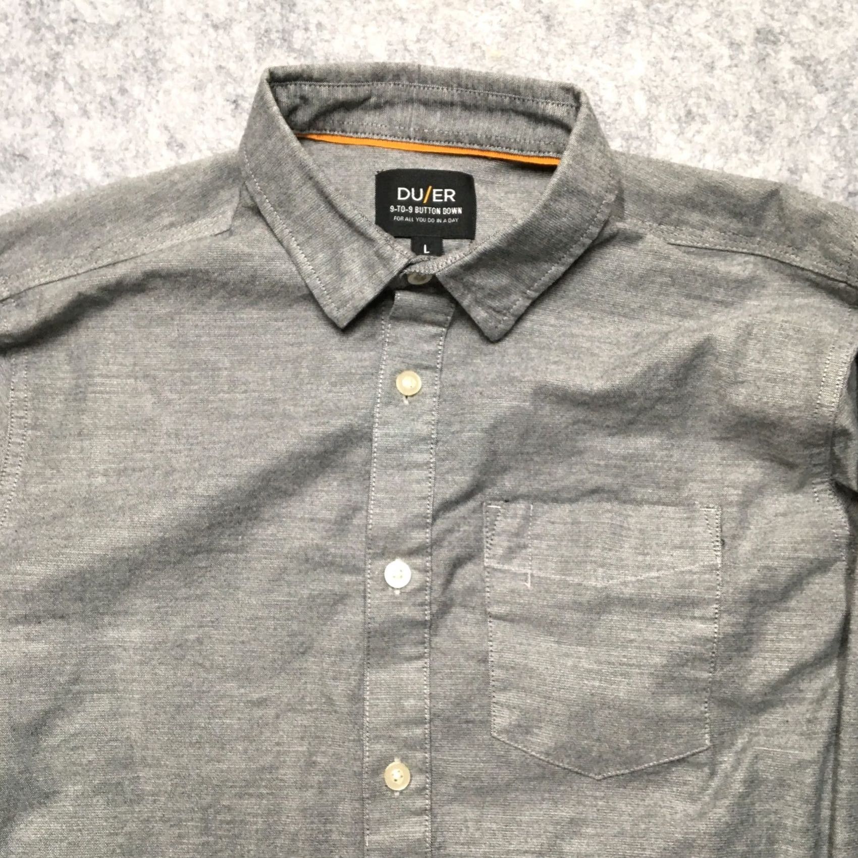Vintage DU/ER Button-Down Shirt Mens L Gray Cotton Blend Knit 9-to-9 Performance Casual Dress Shirt Regular Size US L / EU 52-54 / 3 - 3 Thumbnail