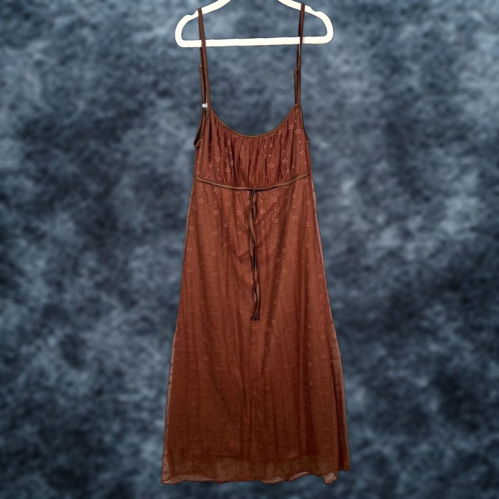 UNIF UNIF Slip Dress Women's Small Brown Sheer Floral Adjustable Straps Sleeveless Knee Length Size S / US 4 / IT 40 - 1 Thumbnail
