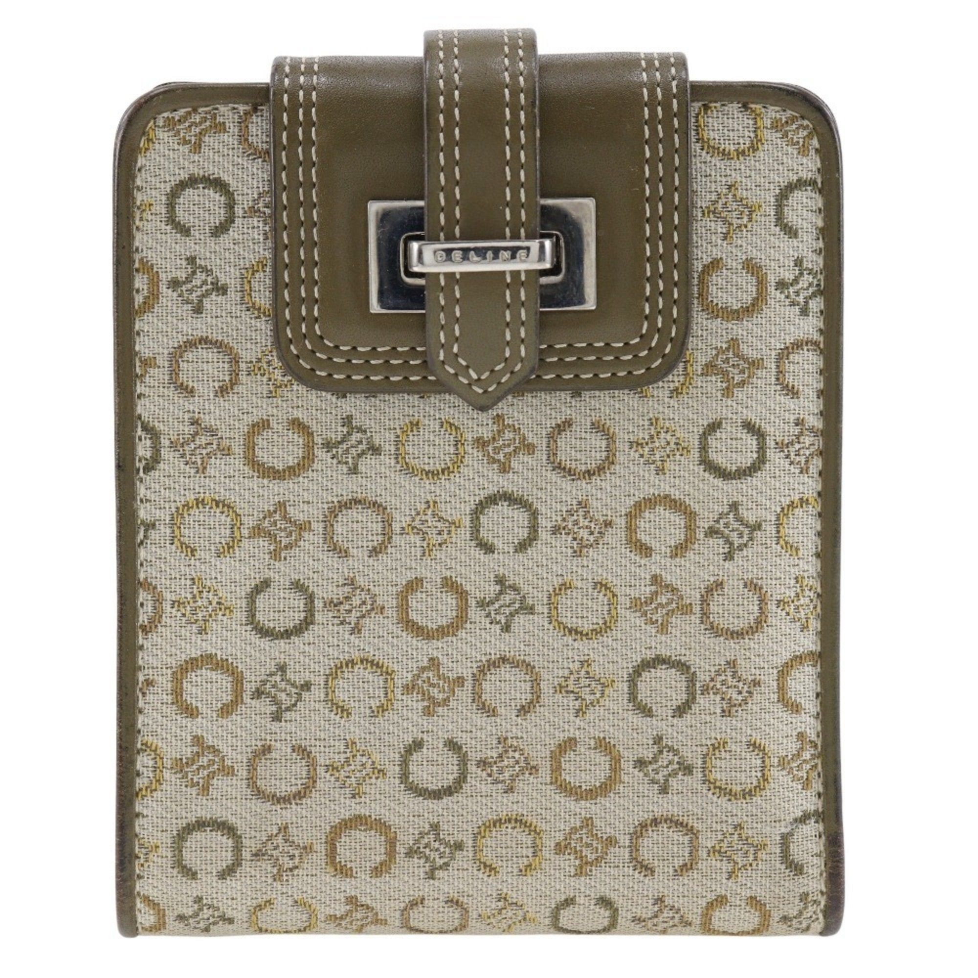 image of Celine Bi-Fold Wallet Canvas Belt Clasp Women's I131824108 in Green