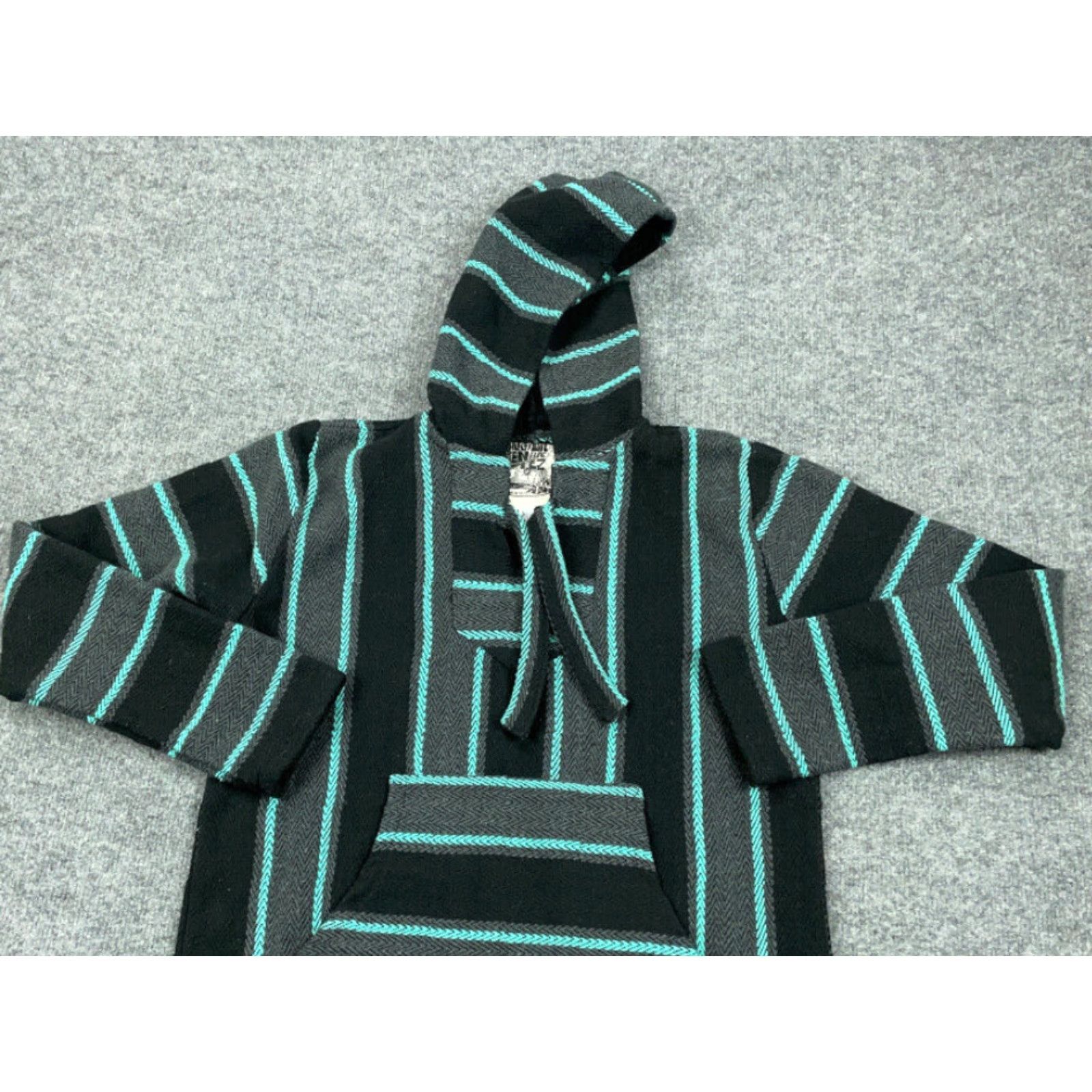 Vintage VTG 90s Black Green Rasta Hoodie Poncho Adult Medium Drug Rug Hippie Festival Senor Lopez Size US M / EU 48-50 / 2 - 3 Thumbnail