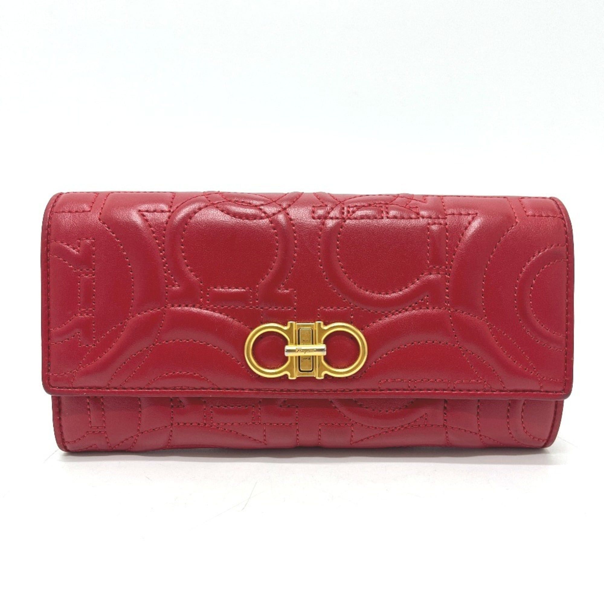 Salvatore Ferragamo Salvatore Ferragamo logo Gancini wallet with pass case, long wallet, leather, men's and women's, red. Size ONE SIZE - 1 Thumbnail