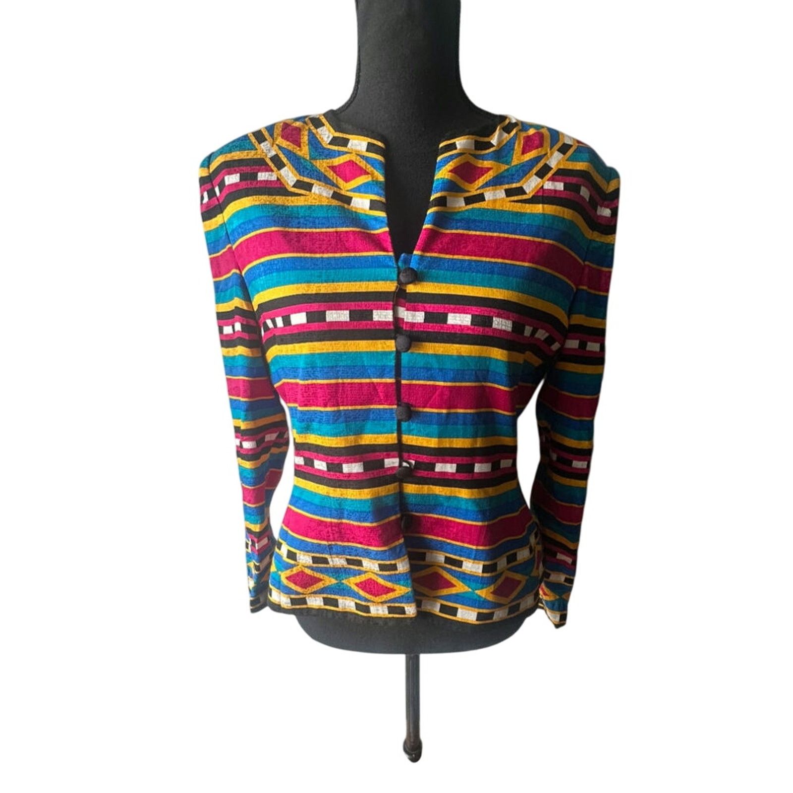 Adrianna Papell Adrianna Papell 100% Silk Colorful Striped Blazer Size M / US 6-8 / IT 42-44 - 1 Thumbnail