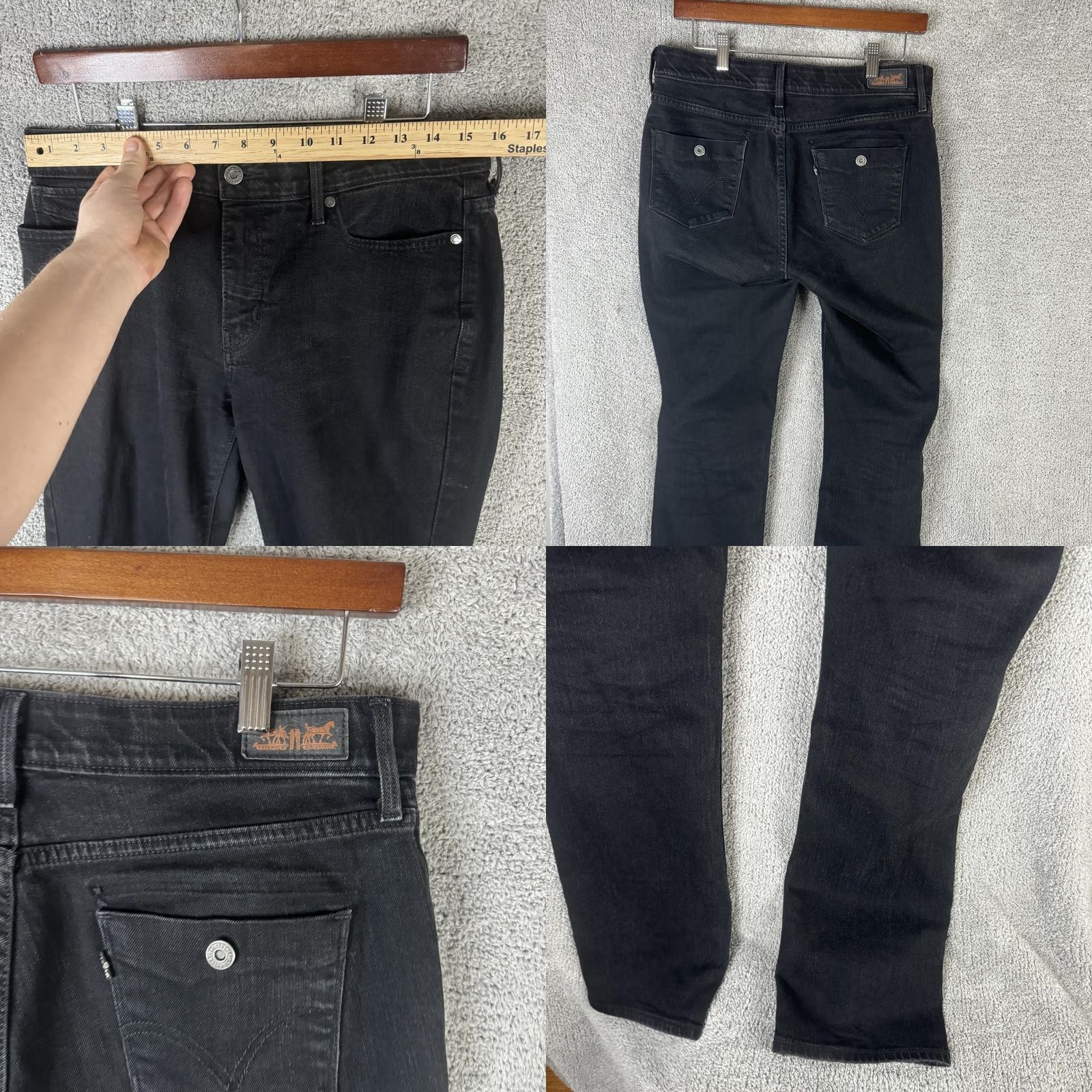 Levi's Levis Perfect Waist 525 Jeans Womens 12 Black Straight Leg Dark Wash Stretch Size 34" / US 12 / IT 48 - 9 Thumbnail