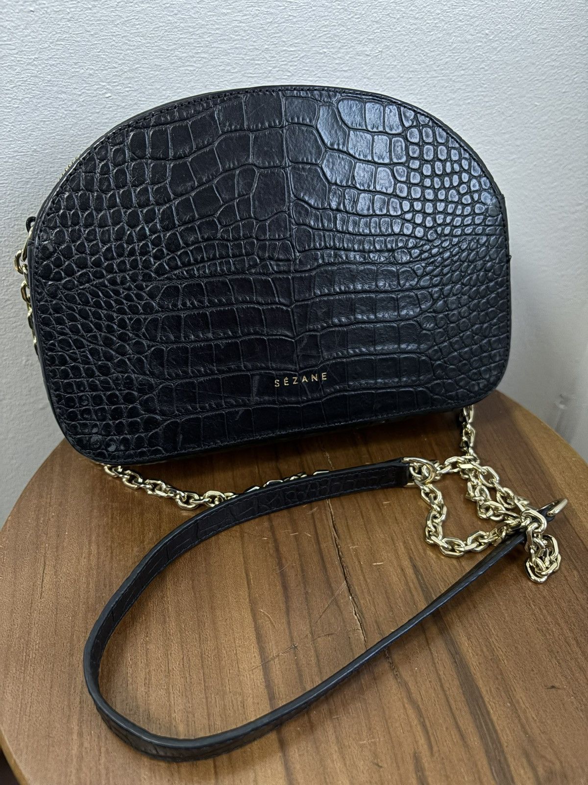 Sezane Sézane Croc-Embossed Crossbody Bag – Black Leather Size ONE SIZE - 1 Thumbnail