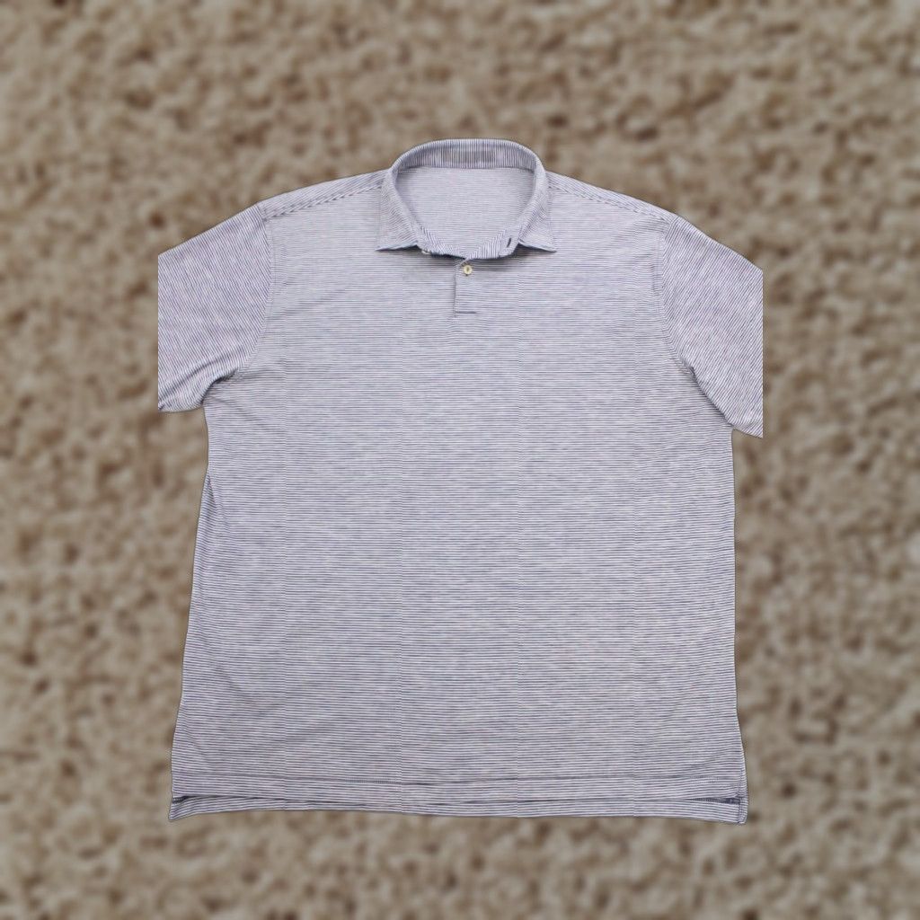 VINTAGE Peter Millar Men's Blue Striped Polo Shirt XL Short Sleeve Casual Golf