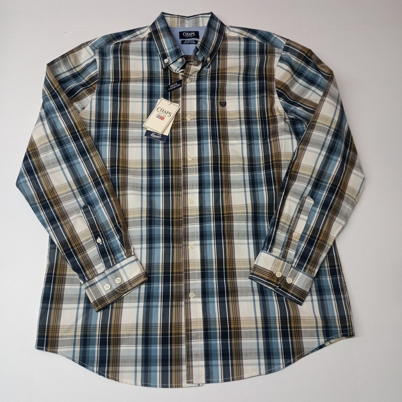 Chaps Chaps Woven Shirt Men's L Ivory Plaid Stretch Classic Fit Size US L / EU 52-54 / 3 - 1 Thumbnail