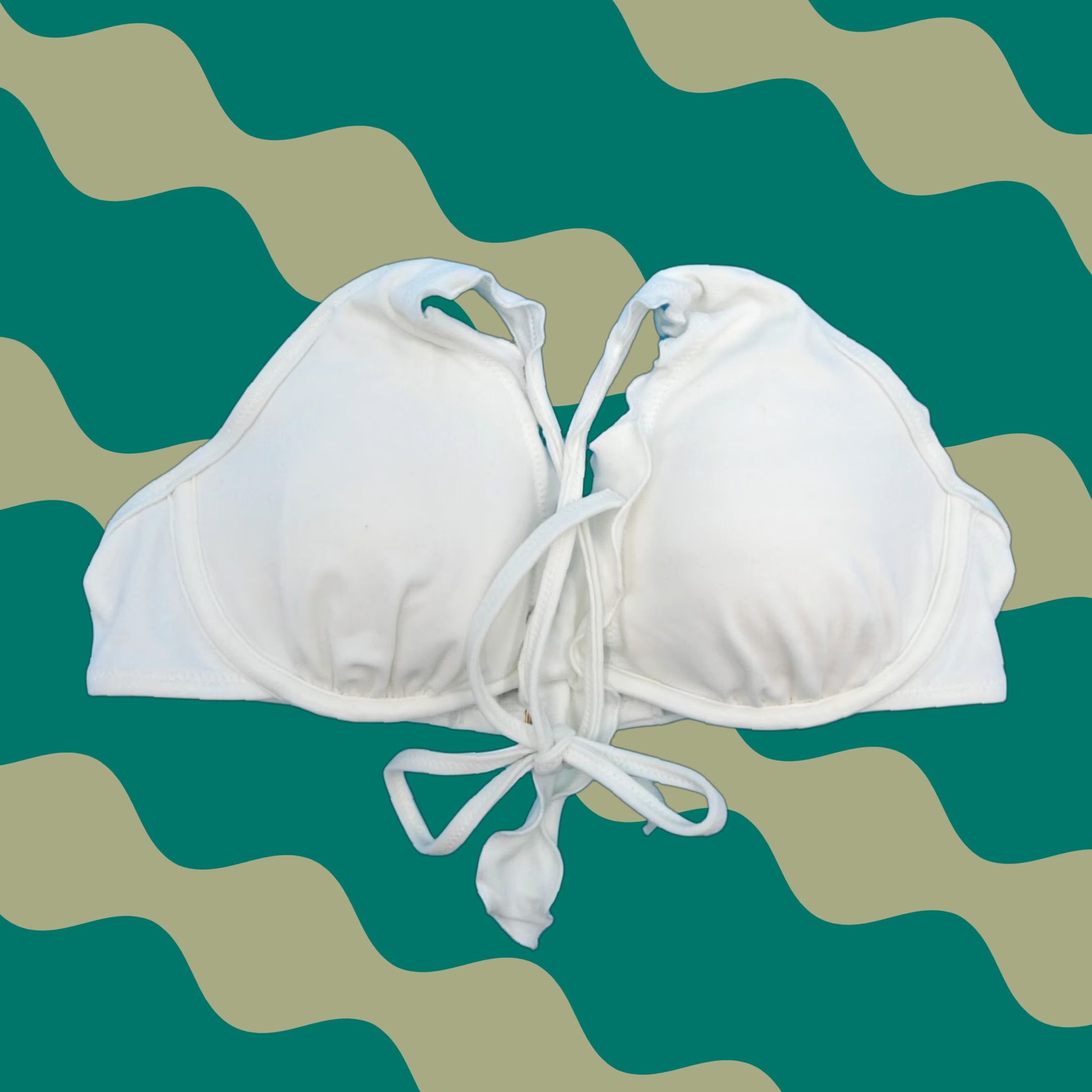 Vics Secret White 34B Frill Trim Padded Triangle Bikini Top VS Swimsuit New