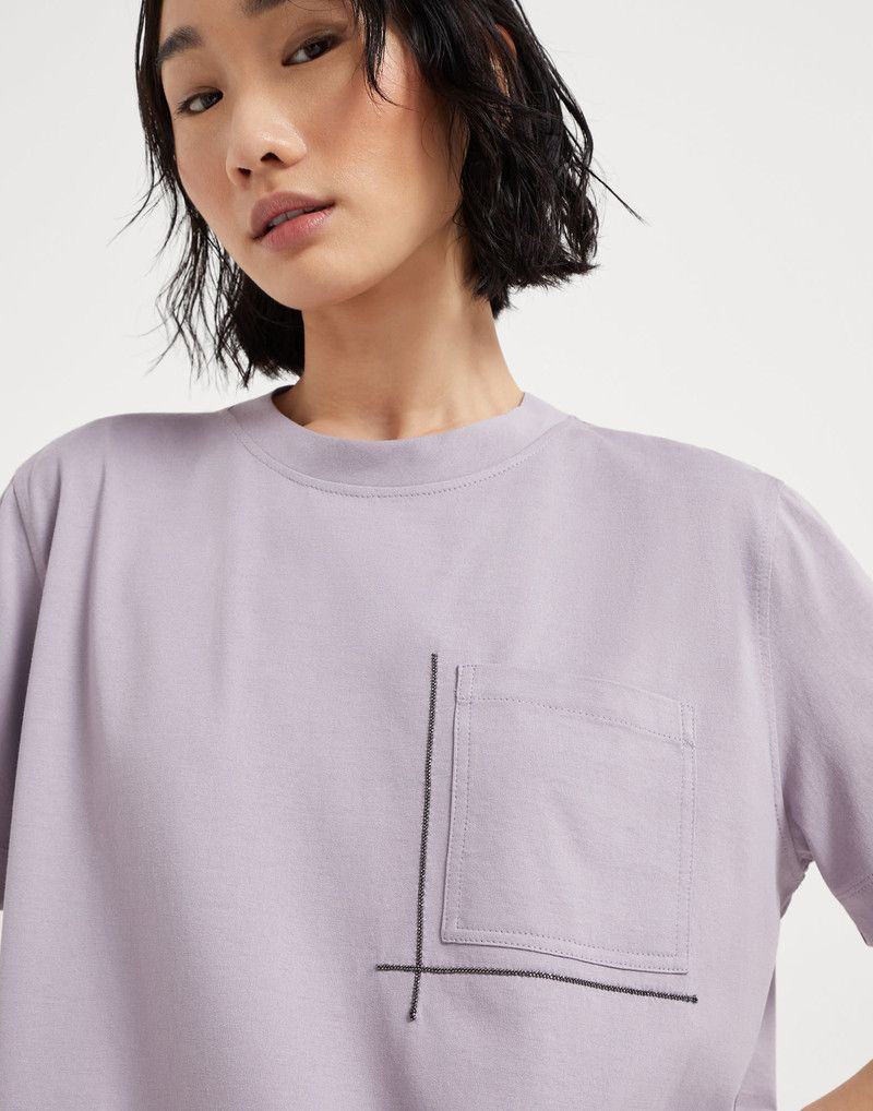 Brunello Cucinelli o1la1rc1a0326 Cotton Jersey T-Shirt in Purple Size S / US 4 / IT 40 - 3 Thumbnail
