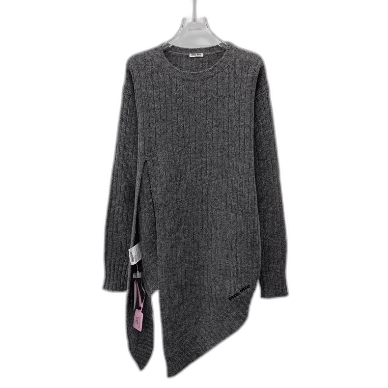 Prada MiuMiu Dark Gray Asymmetric Knit Sweater -2505 Size S / US 4 / IT 40 - 1 Thumbnail