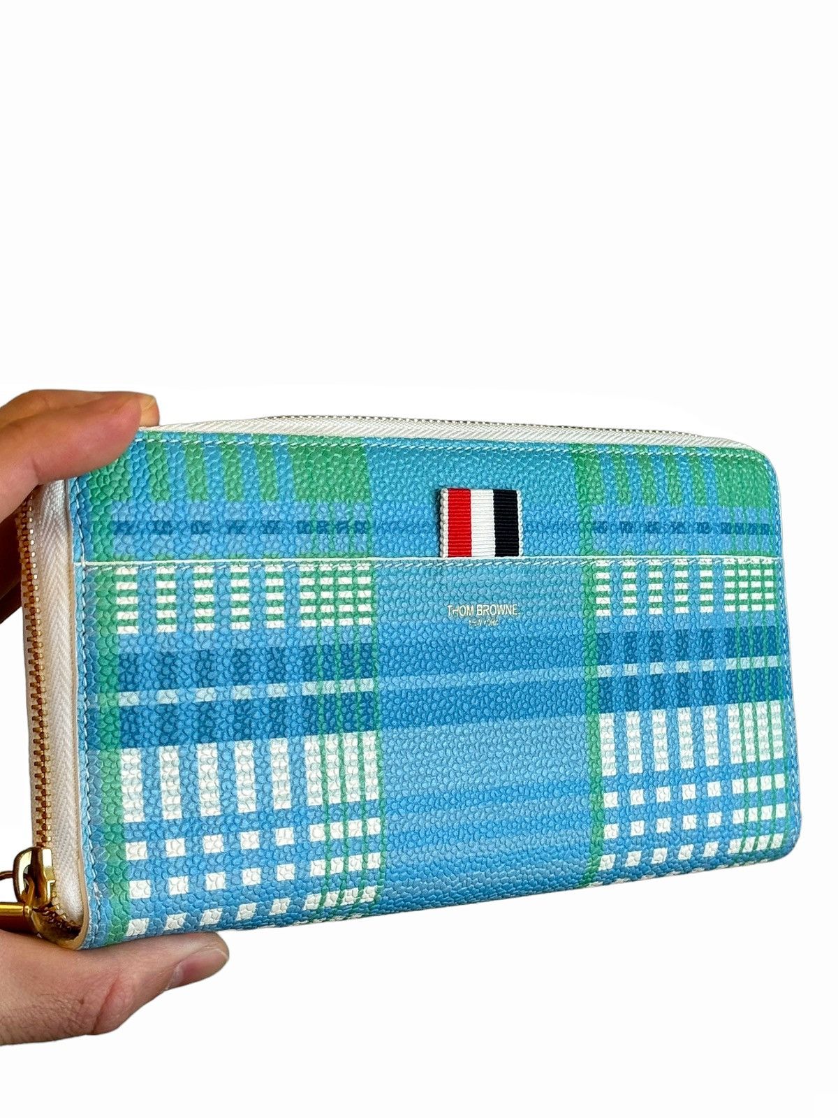 Thom Browne Pebble Grain Blue Plaid Leather Wallet Size ONE SIZE - 2 Thumbnail