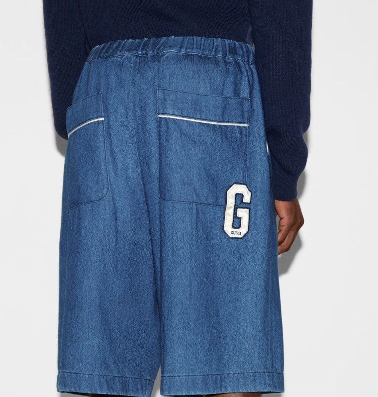 Gucci o1mt1gz0525 Denim Shorts With G Patch in Blue Size US 32 / EU 48 - 5 Thumbnail
