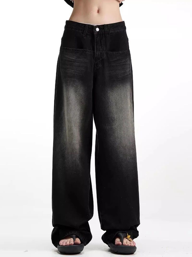 Other Vintage High Street Black Straight Leg Wide Jeans Size US 34 / EU 50 - 6 Thumbnail