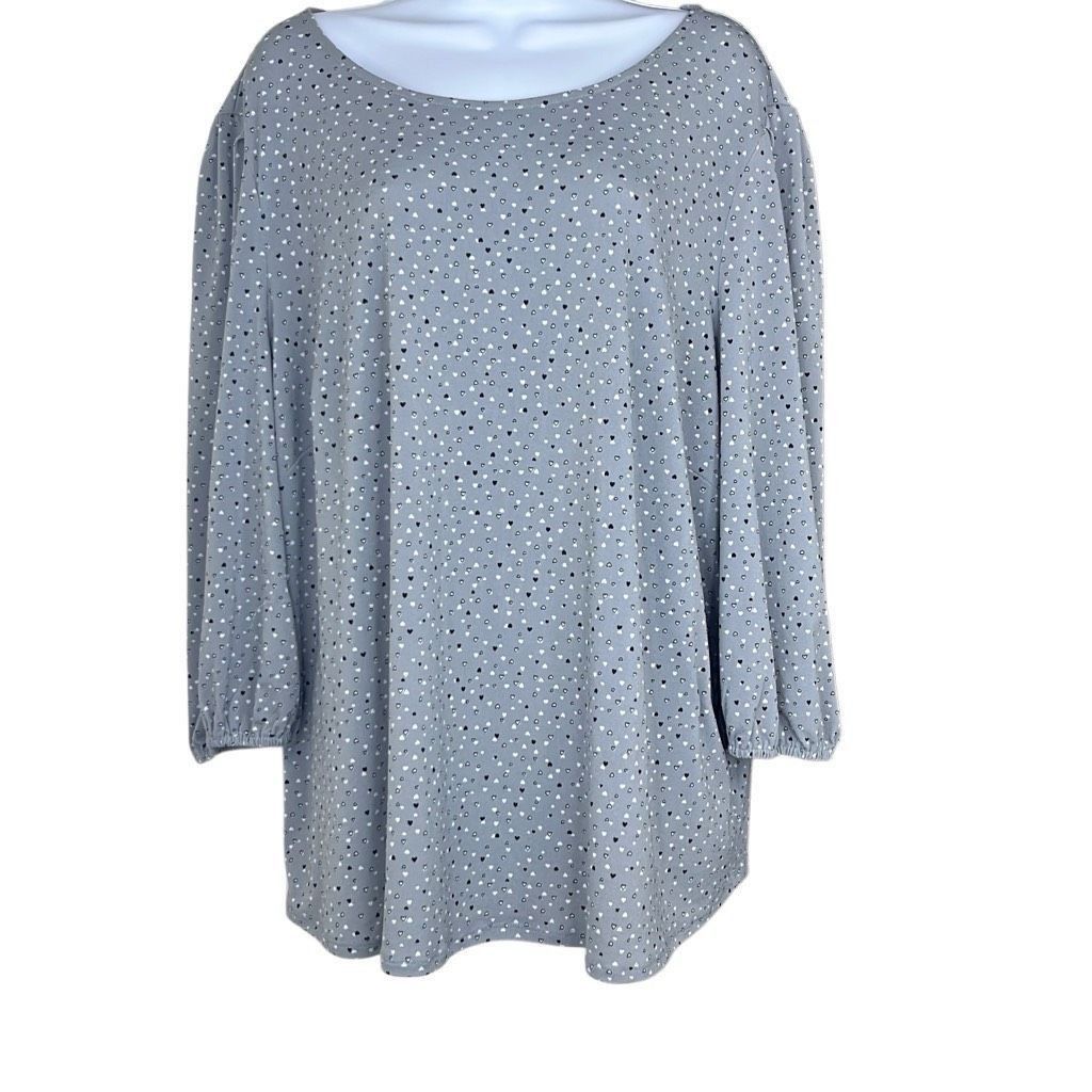 Other Adrianna Papell Womens 2X Gray Black Heart Print Blouse Size XXL / US 16-18 / IT 52-54 - 1 Thumbnail