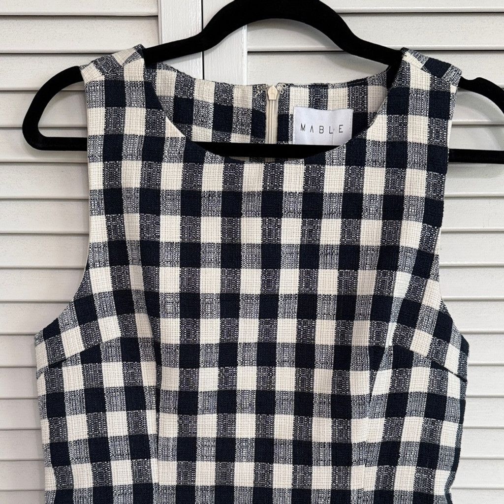 Other Sleeveless Navy & Cream Gingham Mini Dress w/ Scalloped Hem Size L / US 10 / IT 46 - 7 Thumbnail