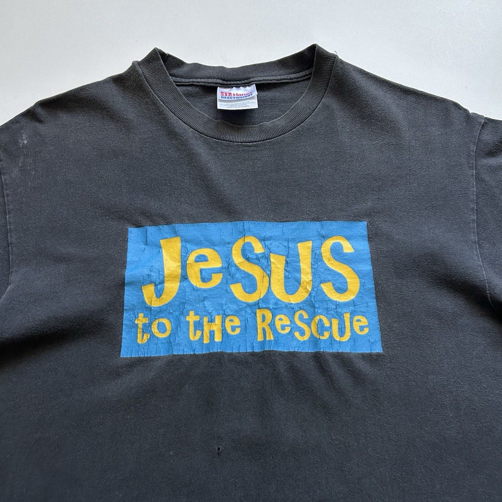 Hanes × Vintage Vintage Jesus To The Rescue T-Shirt Medium Hanes Faded Black Size US M / EU 48-50 / 2 - 2 Thumbnail