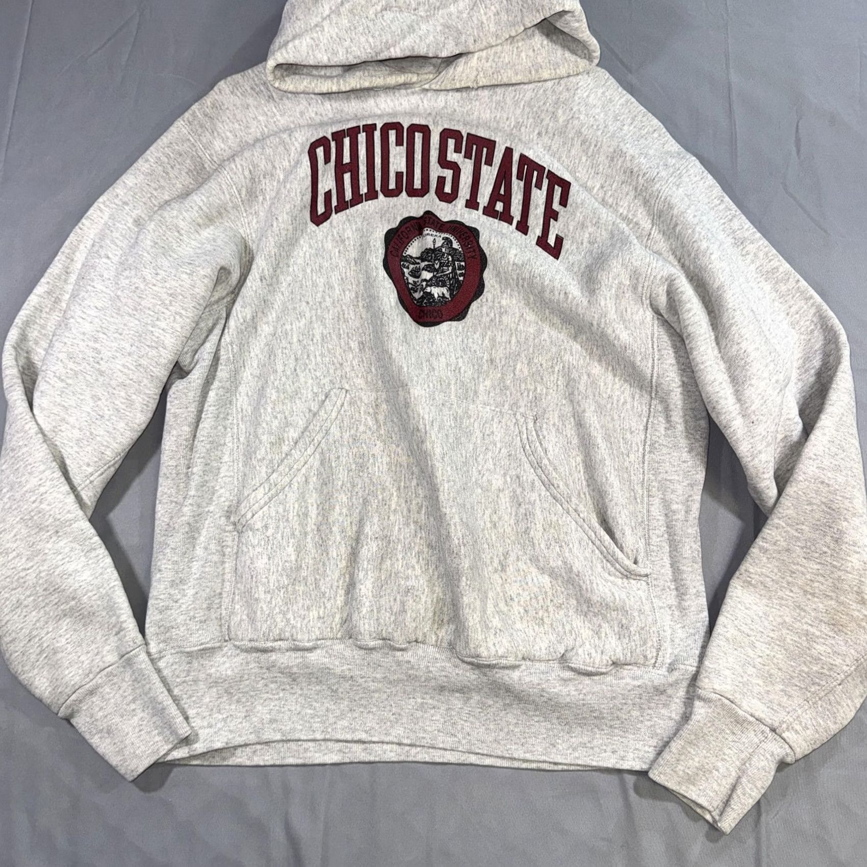 Soffe Vintage Chico State University Seal Pullover Hoodie Soffe Mens L Gray Fleece Crew Neck Kangaroo Pocket University 90s College Sweatshirt Size US L / EU 52-54 / 3 - 2 Thumbnail