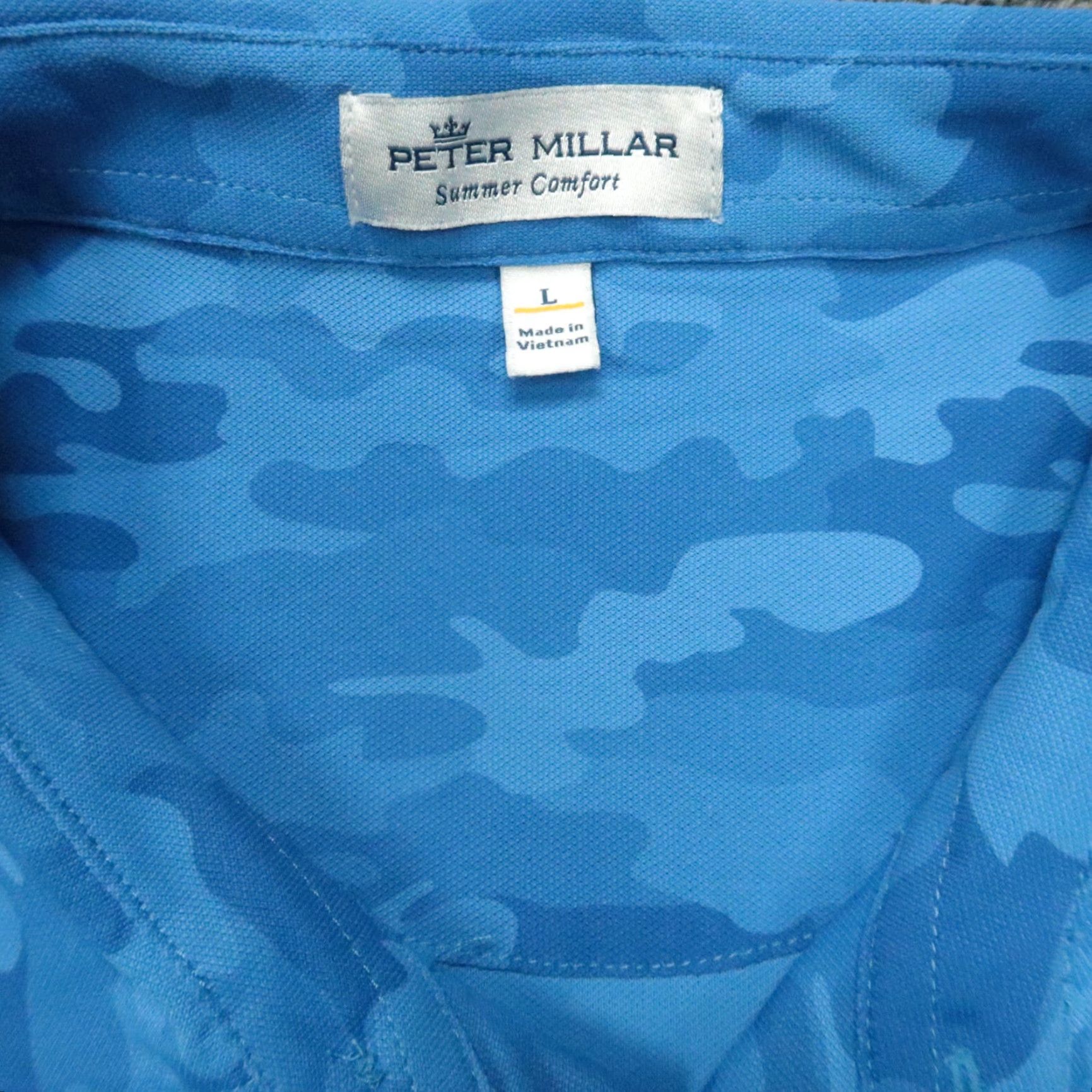 Peter Millar Peter Millar Shirt Mens Large Blue Camo Summer Comfort Polo Golf Breathable UV Protection 31in 48 Chest Regular Sprd Collar Polo Shirt Mens Size US L / EU 52-54 / 3 - 3 Thumbnail