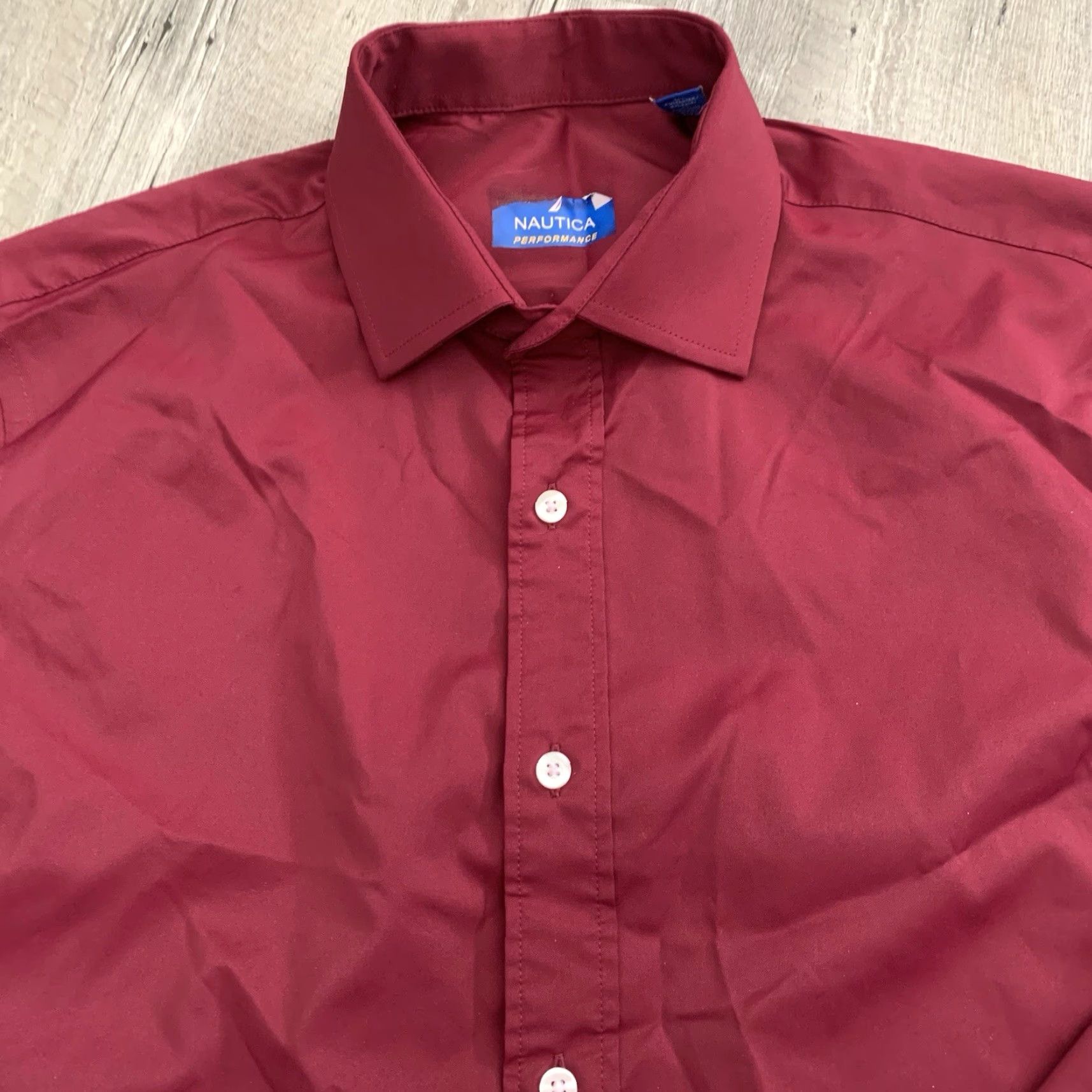 Nautica Nautica Performance Shirt Mens L Regular Burgundy Spread Collar 16 34/35 Dress Shirt Size US L / EU 52-54 / 3 - 3 Thumbnail