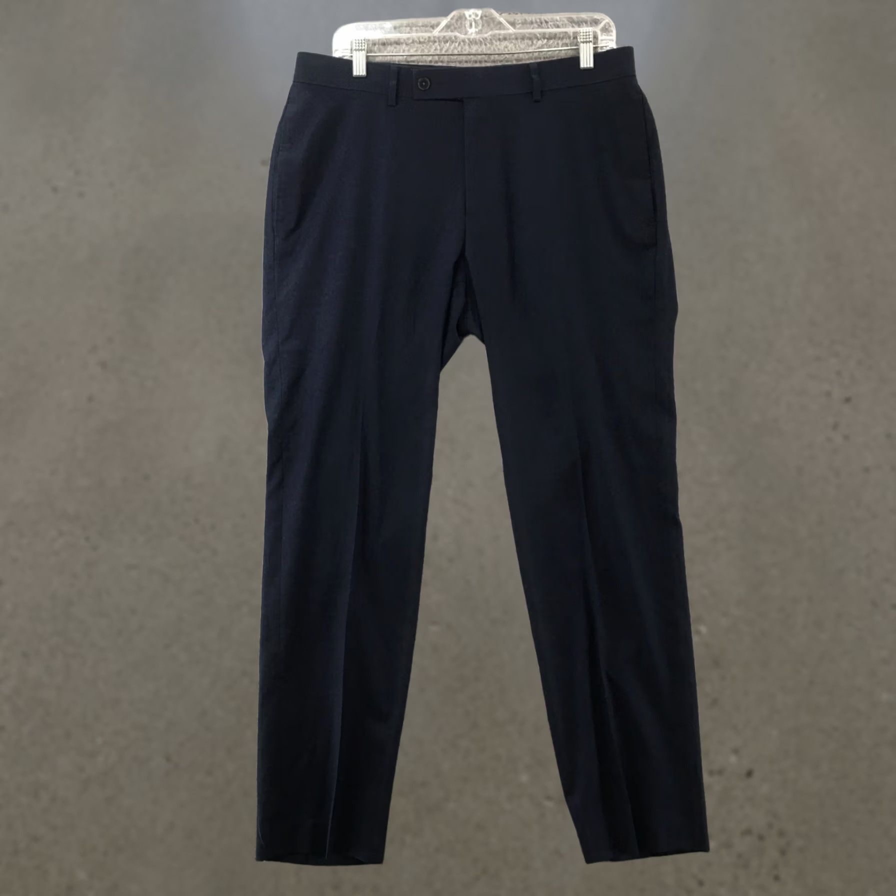 Calvin Klein Calvin Klein Dress Pants Mens 33x30 Navy Blue Mid Rise Tapered Front Flat Front 5-Pocket Regular Size Type Pants Mens Size US 33 - 1 Thumbnail