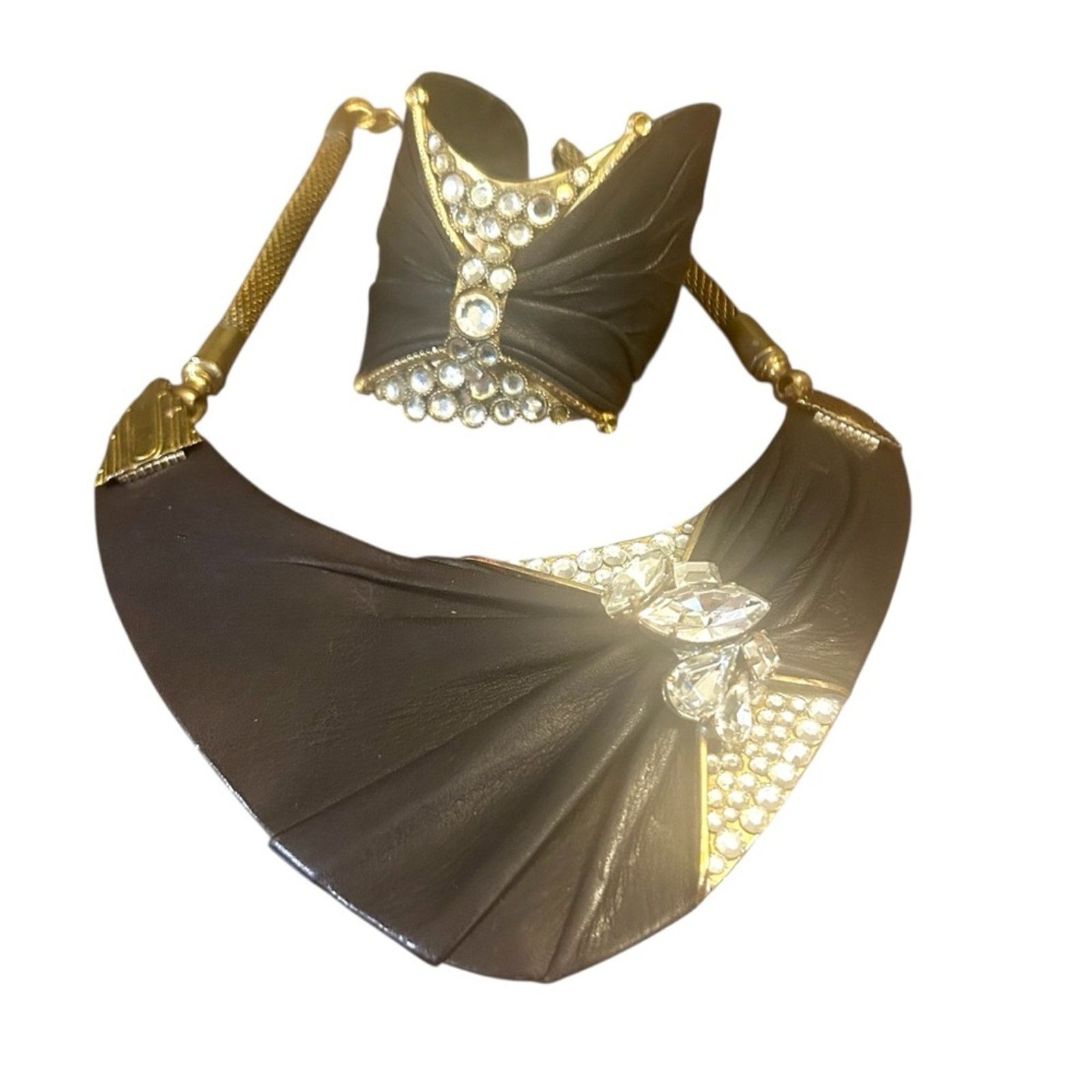 Vintage 70s Vintage Luigi Briglia Leather Gem Bohem Necklace Set Size ONE SIZE - 2 Thumbnail
