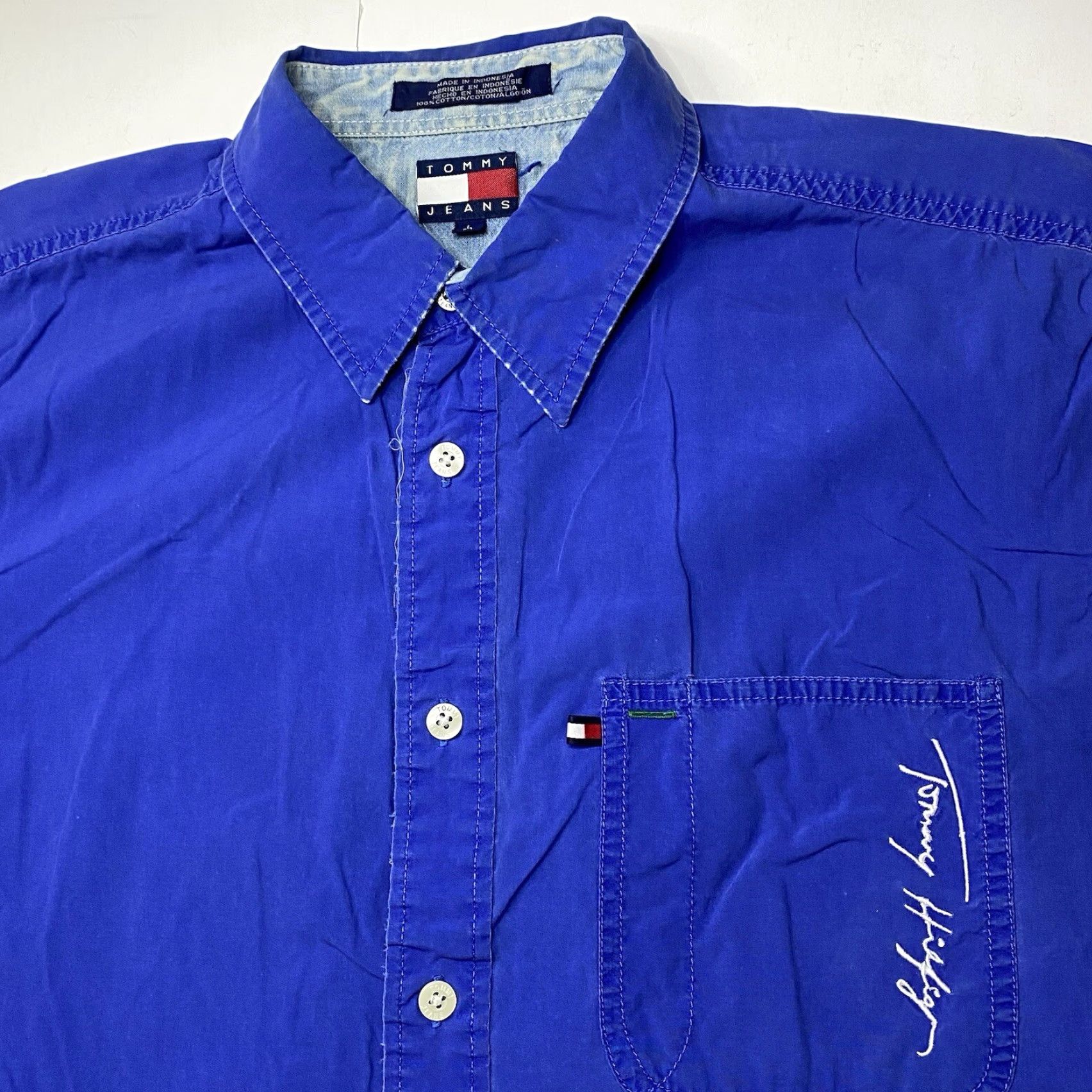 Tommy Hilfiger VINTAGE Tommy Hilfiger Shirt L Blue Button-Up Long Sleeve Distressed Rare Embroidered 90s Sailing Gear Mens Casual Size US L / EU 52-54 / 3 - 2 Thumbnail
