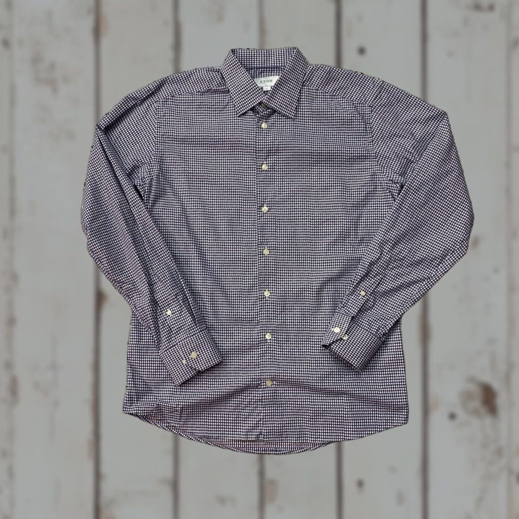 Eton Eton Slim Fit Long Sleeve Button-Down Shirt, Blue, XL, Men’s, Dress Shirt, Check, Casual, Business, Formal, 17 Neck, 43 17 Size US XL / EU 56 / 4 - 1 Thumbnail