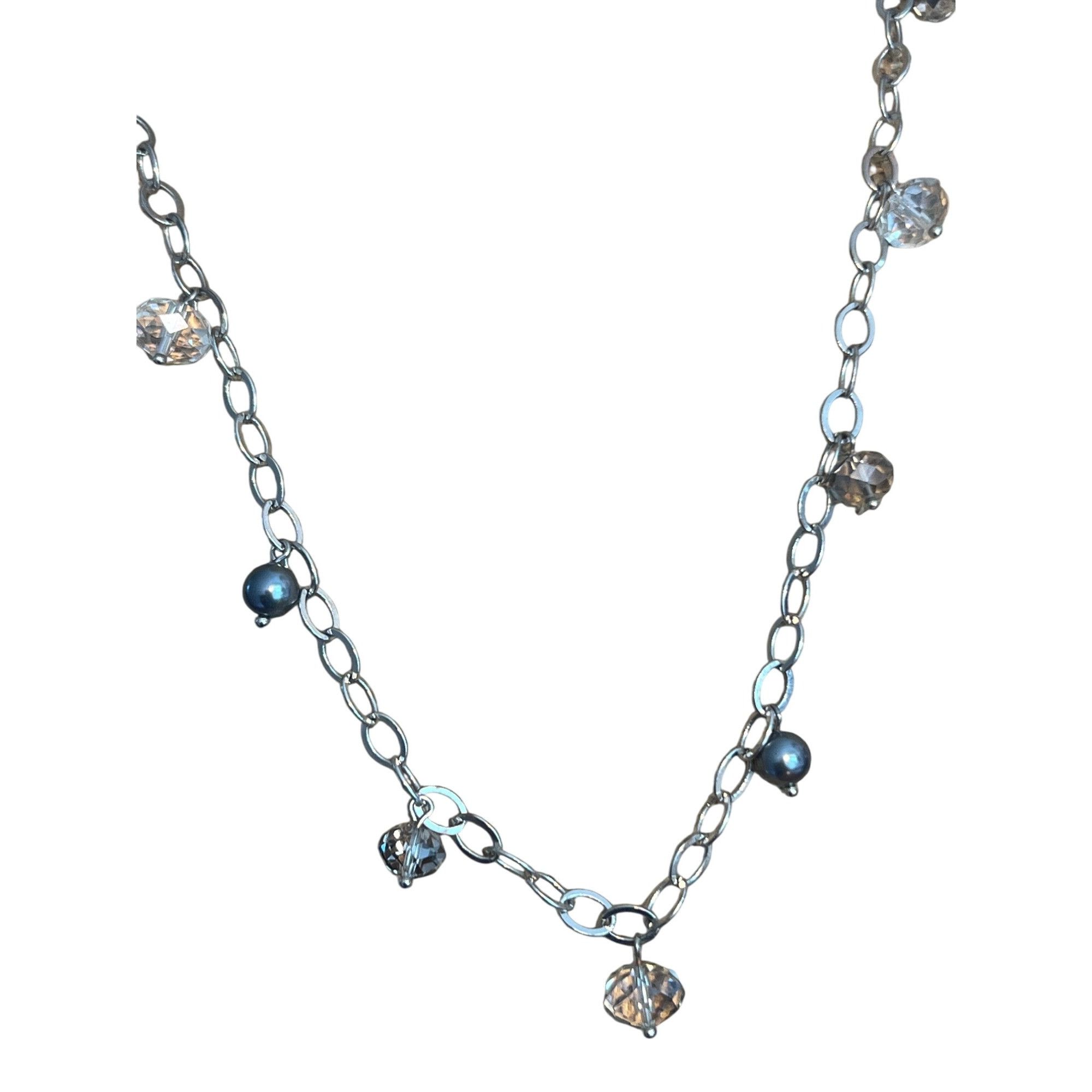 Loft Loft Silver Tone Long Chain Necklace Crystal Faux Pearl Acce Size ONE SIZE - 1 Thumbnail