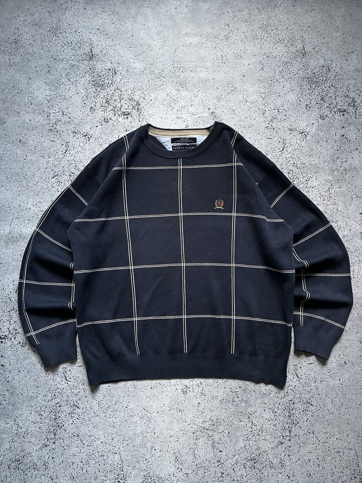 Tommy Hilfiger × Vintage Vintage Tommy Hilfiger Plaid Sweater Mini Logo Knitwear Y2K Size US XL / EU 56 / 4 - 1 Thumbnail