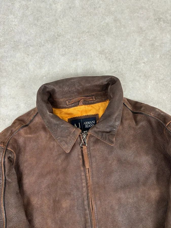 Armani 2000s Armani Biker Brown Faded Leather Jacket Size US L / EU 52-54 / 3 - 4 Thumbnail