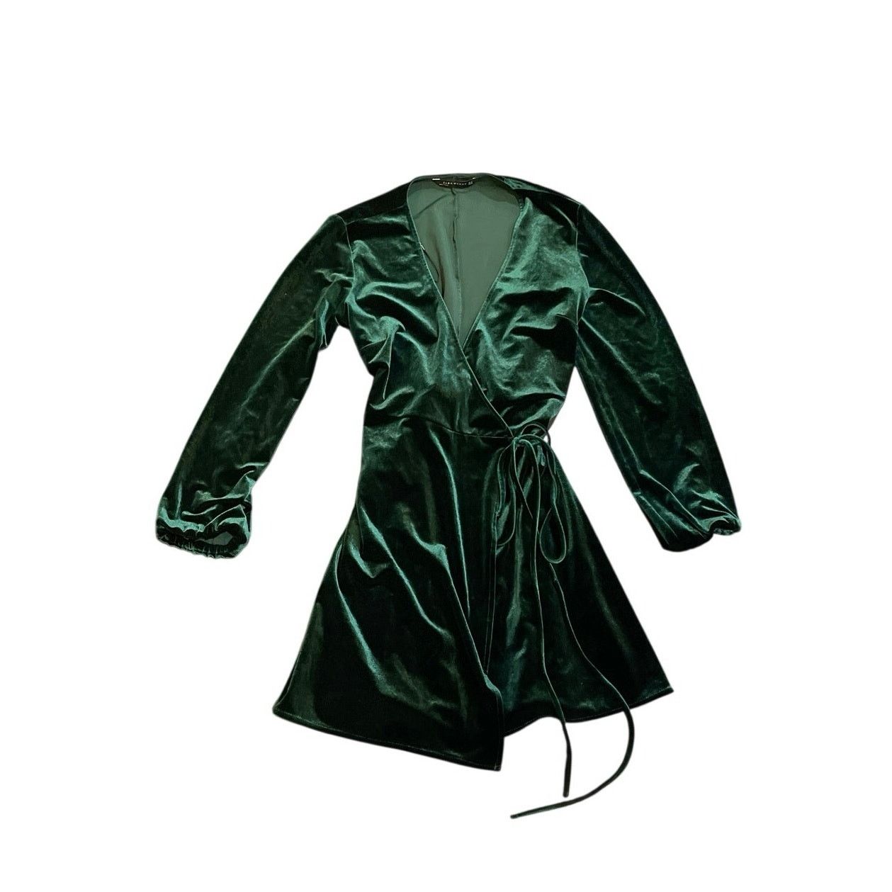 Zara Zara NWT Emerald Green Satin Long Sleeve Wrap Mini Dress L